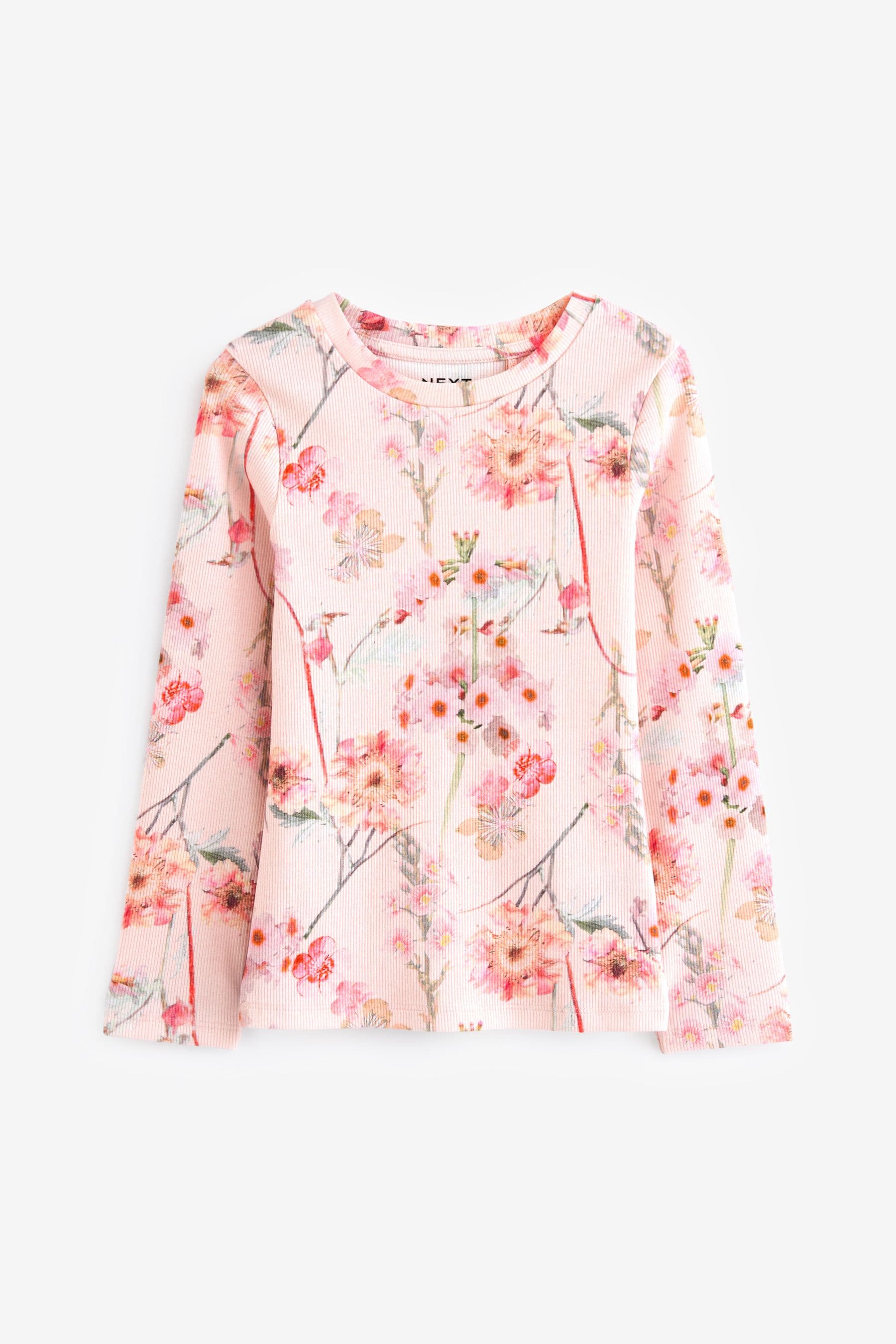 Pink Floral 1 Pack Long Sleeve Ribbed Top (3-16yrs)