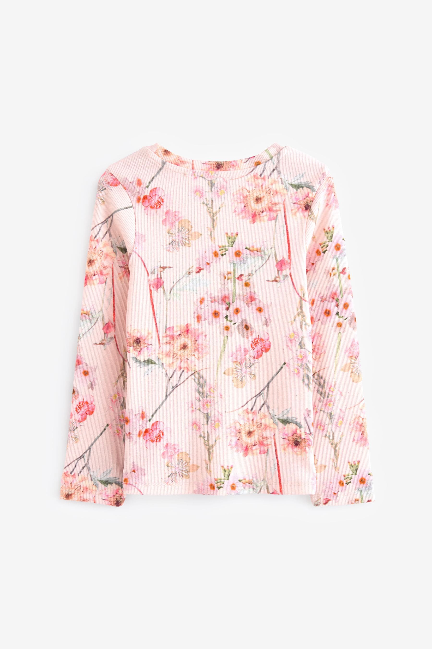 Pink Floral 1 Pack Long Sleeve Ribbed Top (3-16yrs)