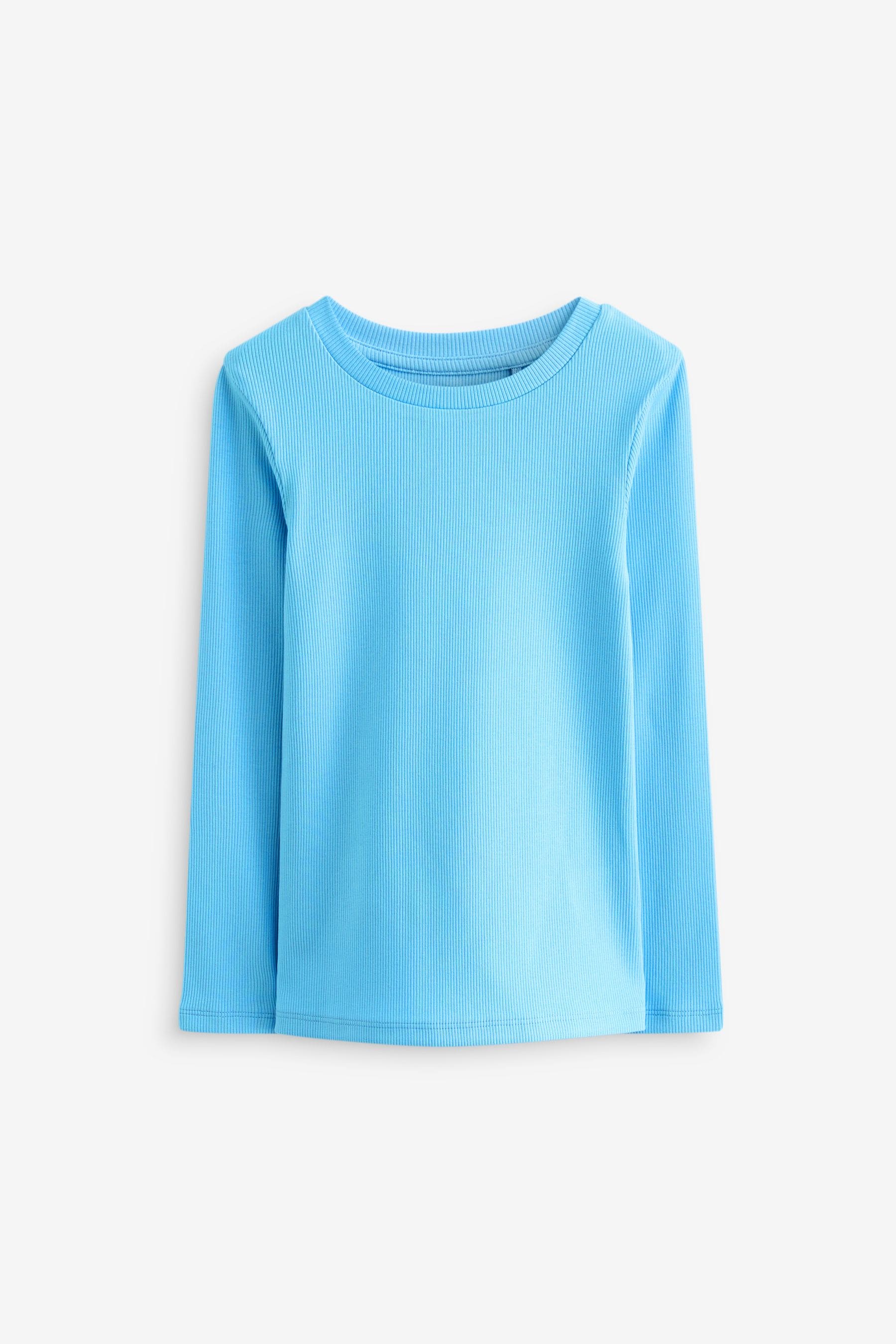 Blue 1 Pack Long Sleeve Ribbed Top (3-16yrs)