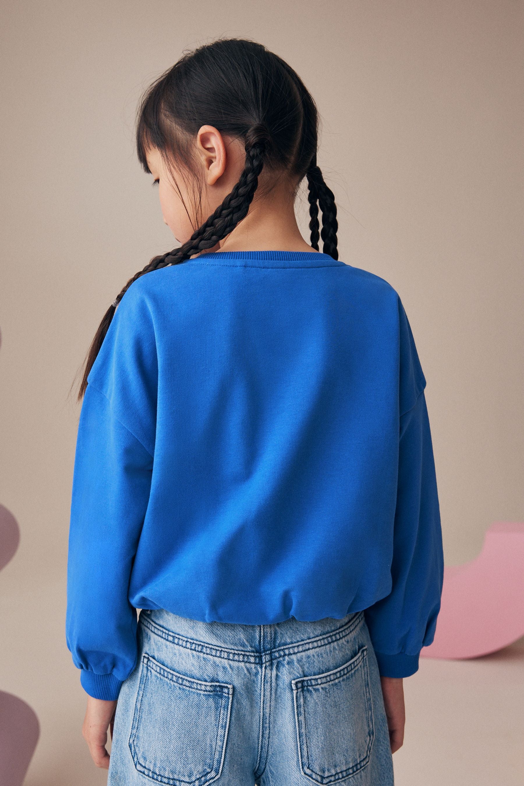 Blue 100% Cotton Boxy Bubble Hem Sweatshirt (3-16yrs)