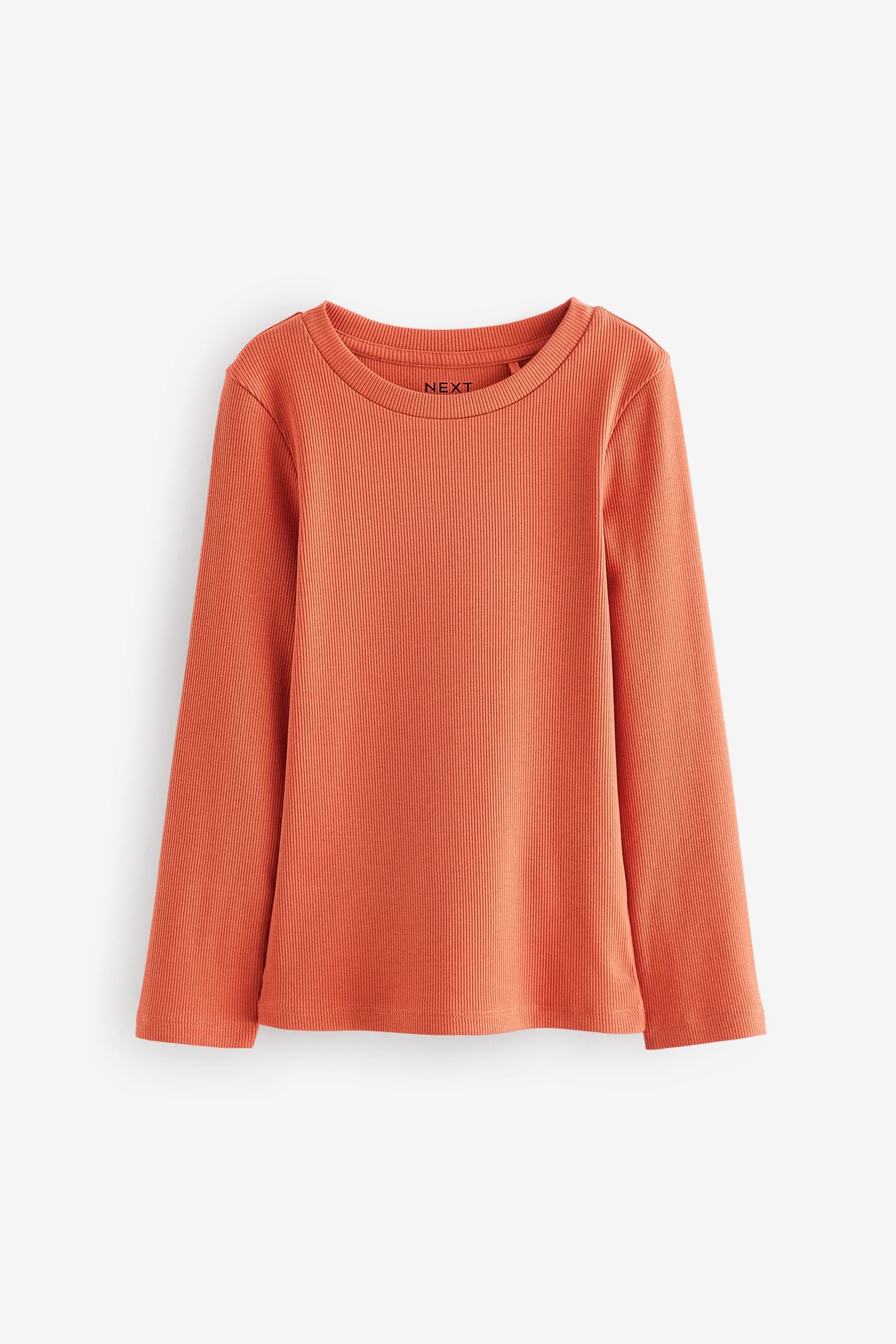 Orange 1 Pack Long Sleeve Ribbed Top (3-16yrs)