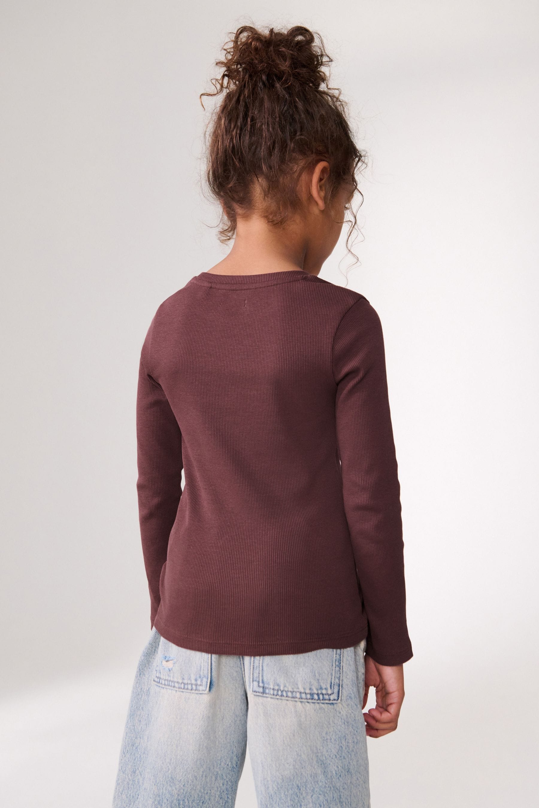 Brown 1 Pack Long Sleeve Ribbed Top (3-16yrs)