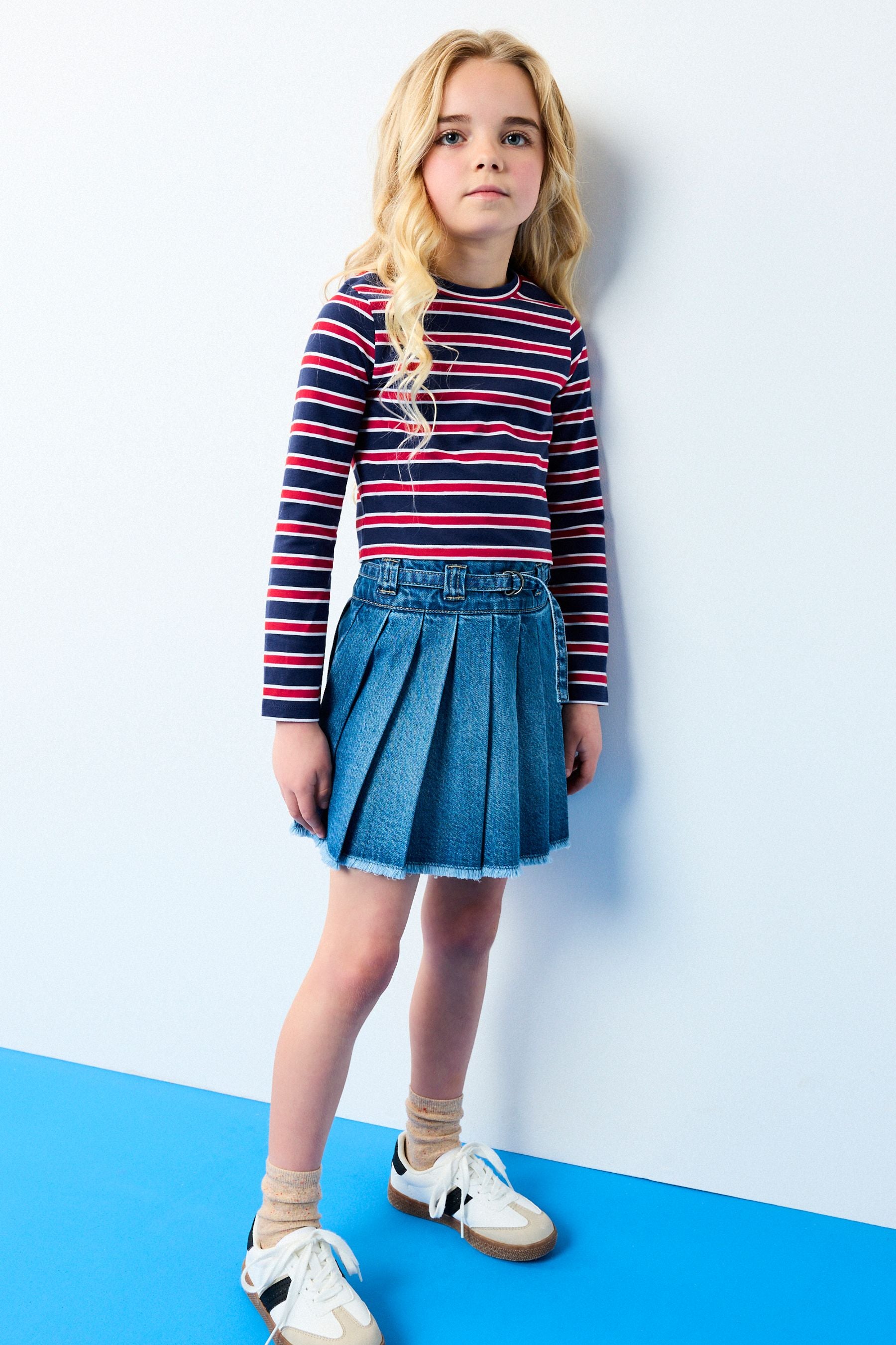 Red/Blue Long Sleeve Boxy Cropped T-Shirt (3-16yrs)