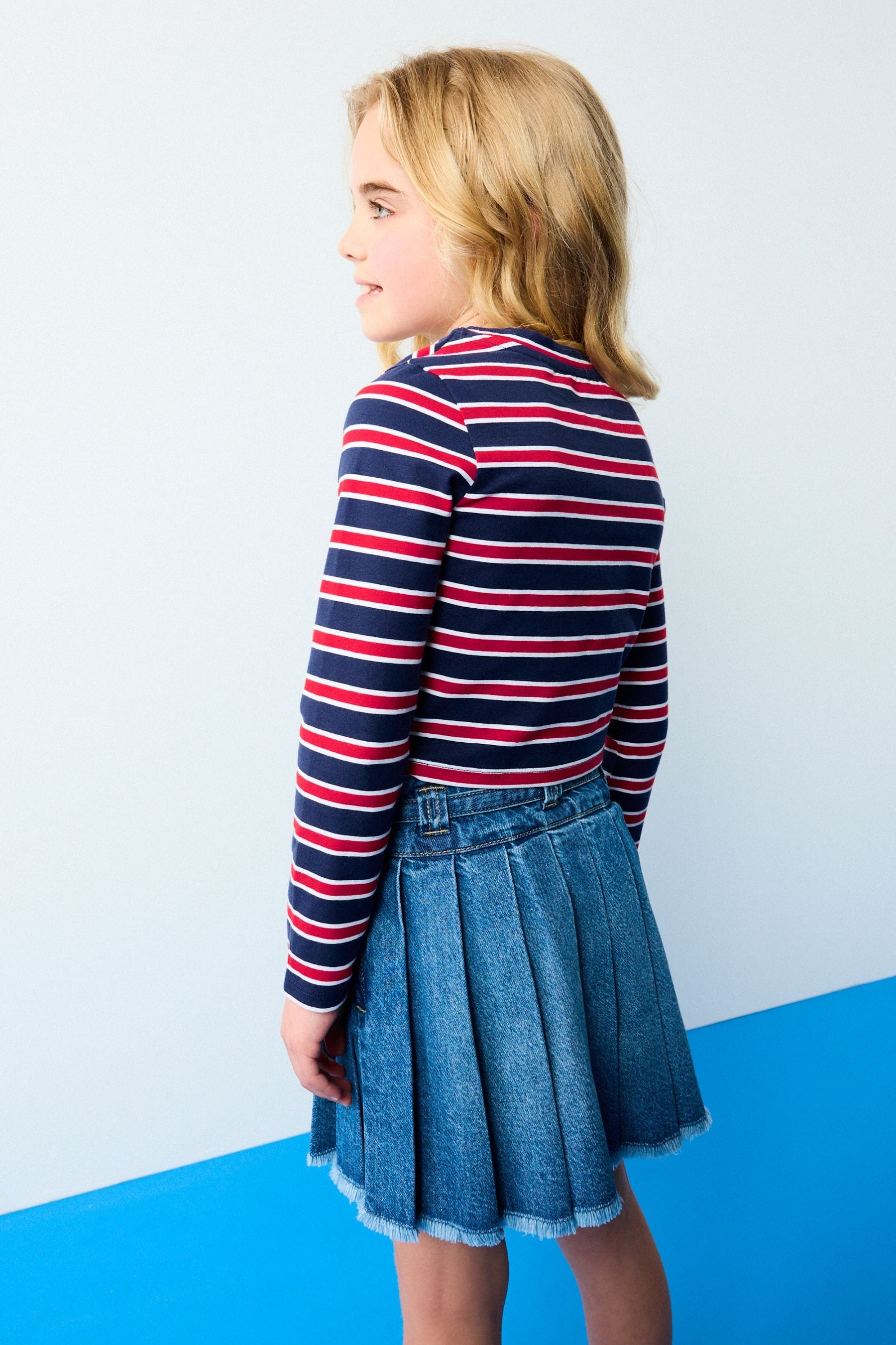 Red/Blue Long Sleeve Boxy Cropped T-Shirt (3-16yrs)