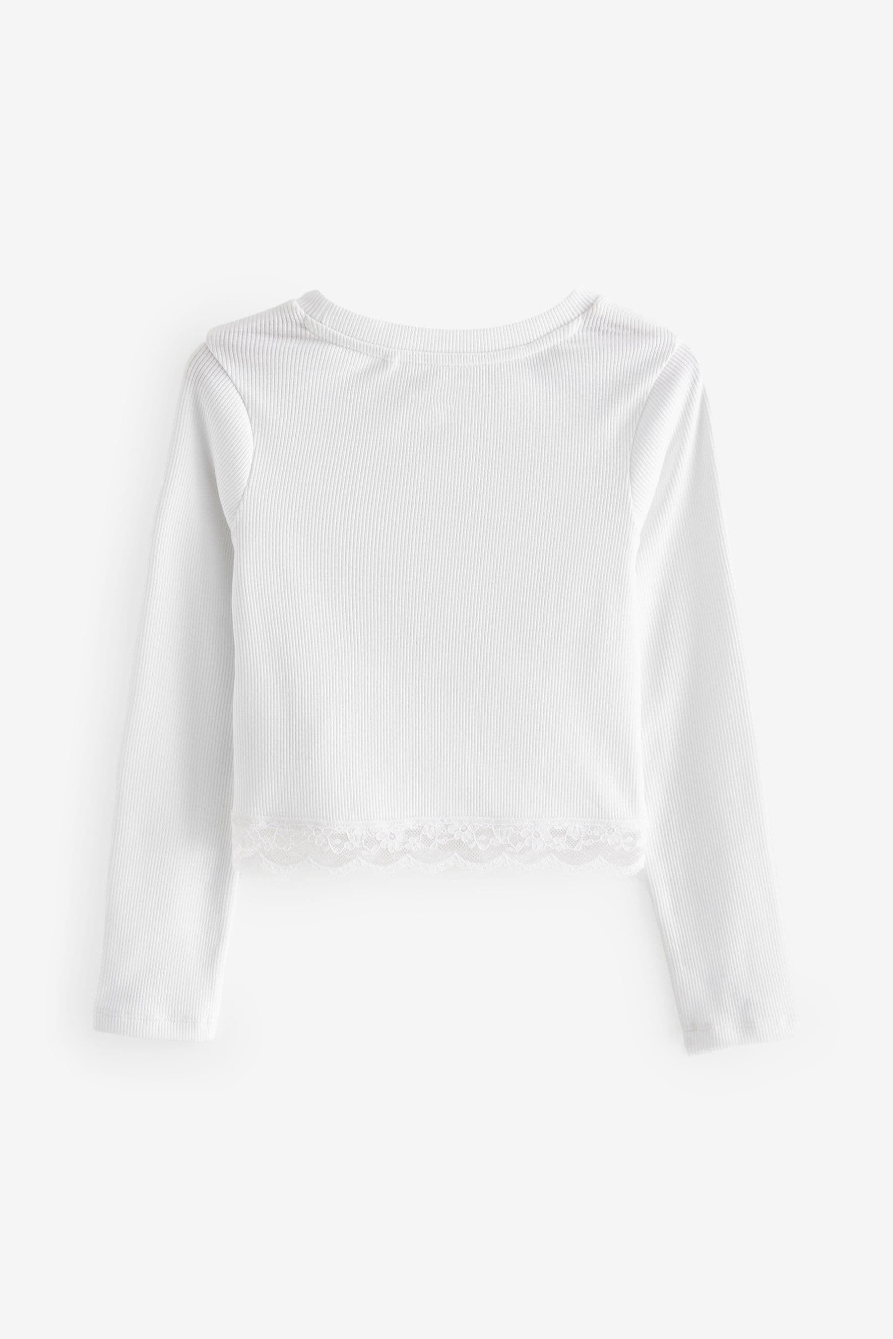 White Lace Trim Long Sleeve Rib Top (3-16yrs)