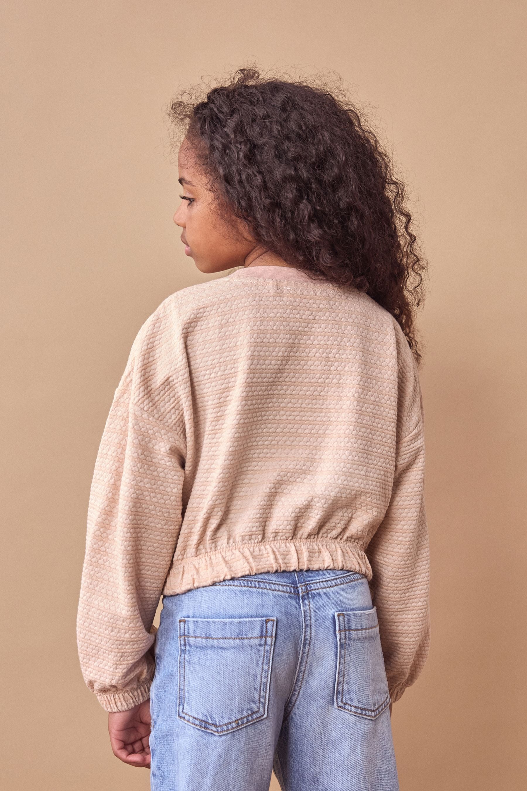 Pink Textured Ruche Hem Long Sleeve T-Shirt (3-16yrs)