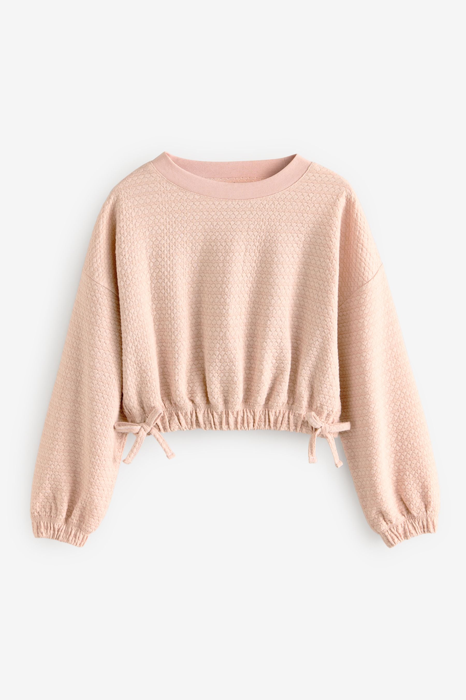 Pink Textured Ruche Hem Long Sleeve T-Shirt (3-16yrs)