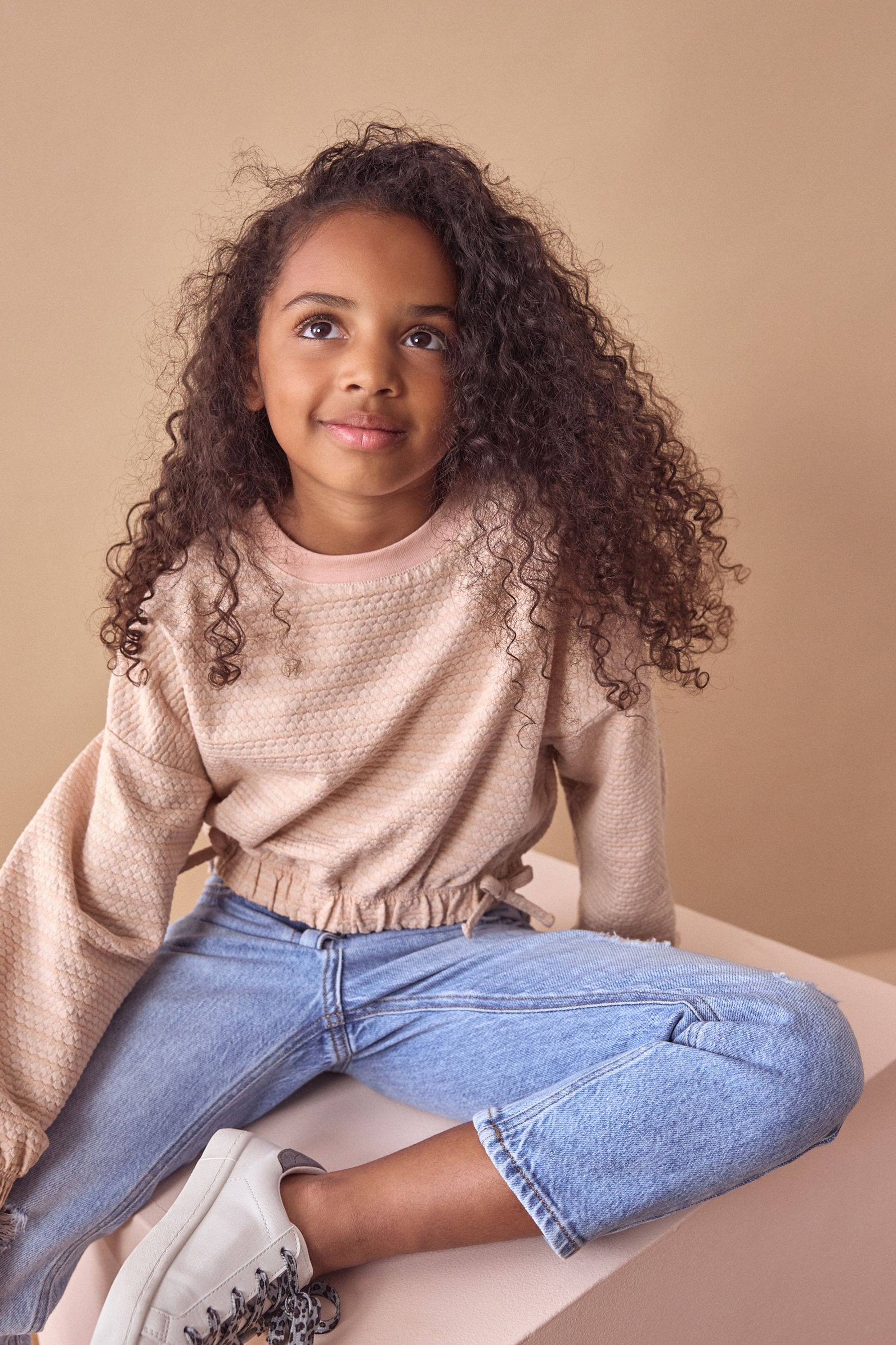 Pink Textured Ruche Hem Long Sleeve T-Shirt (3-16yrs)