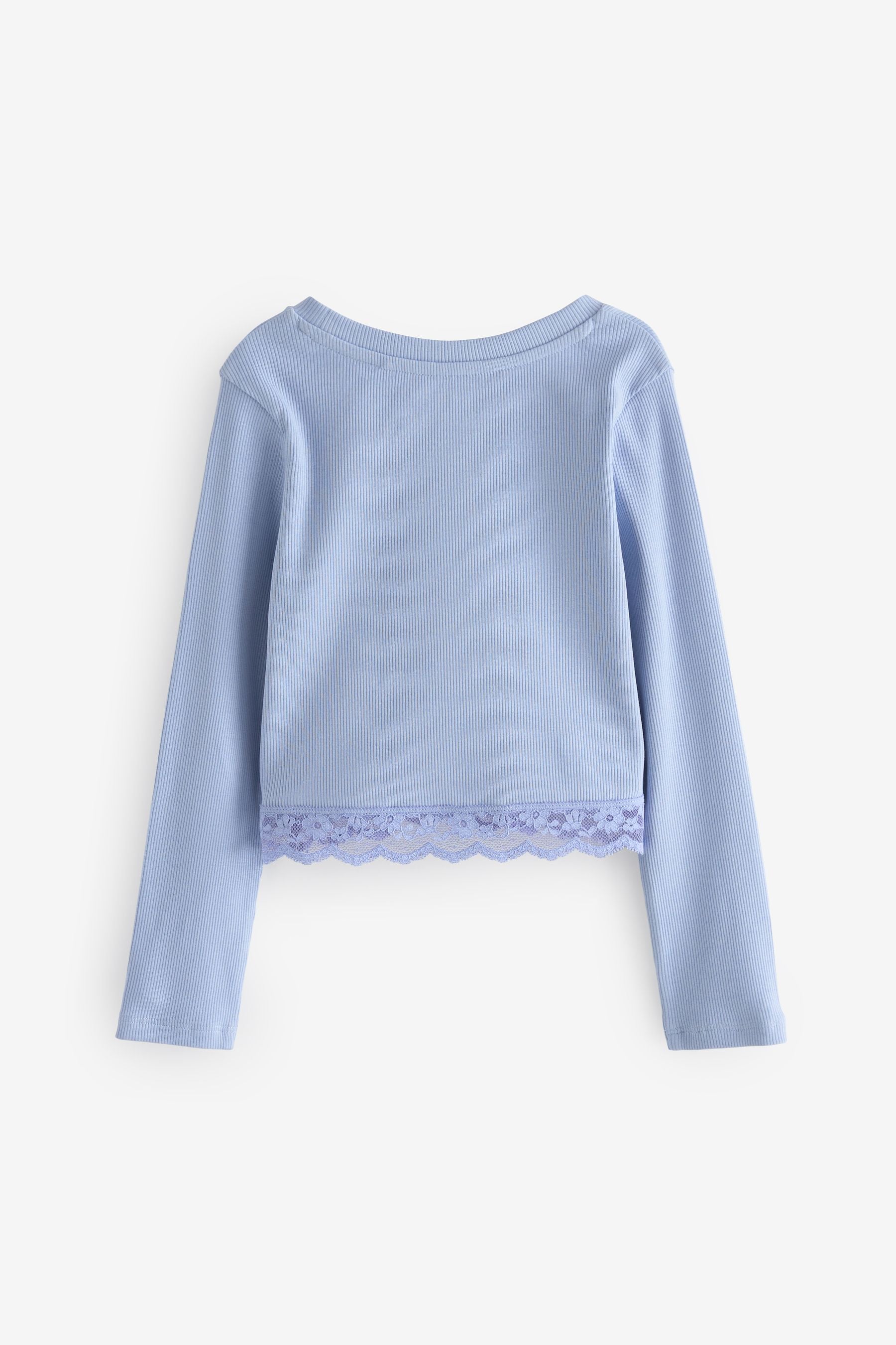 Blue Lace Trim Long Sleeve Rib Top (3-16yrs)