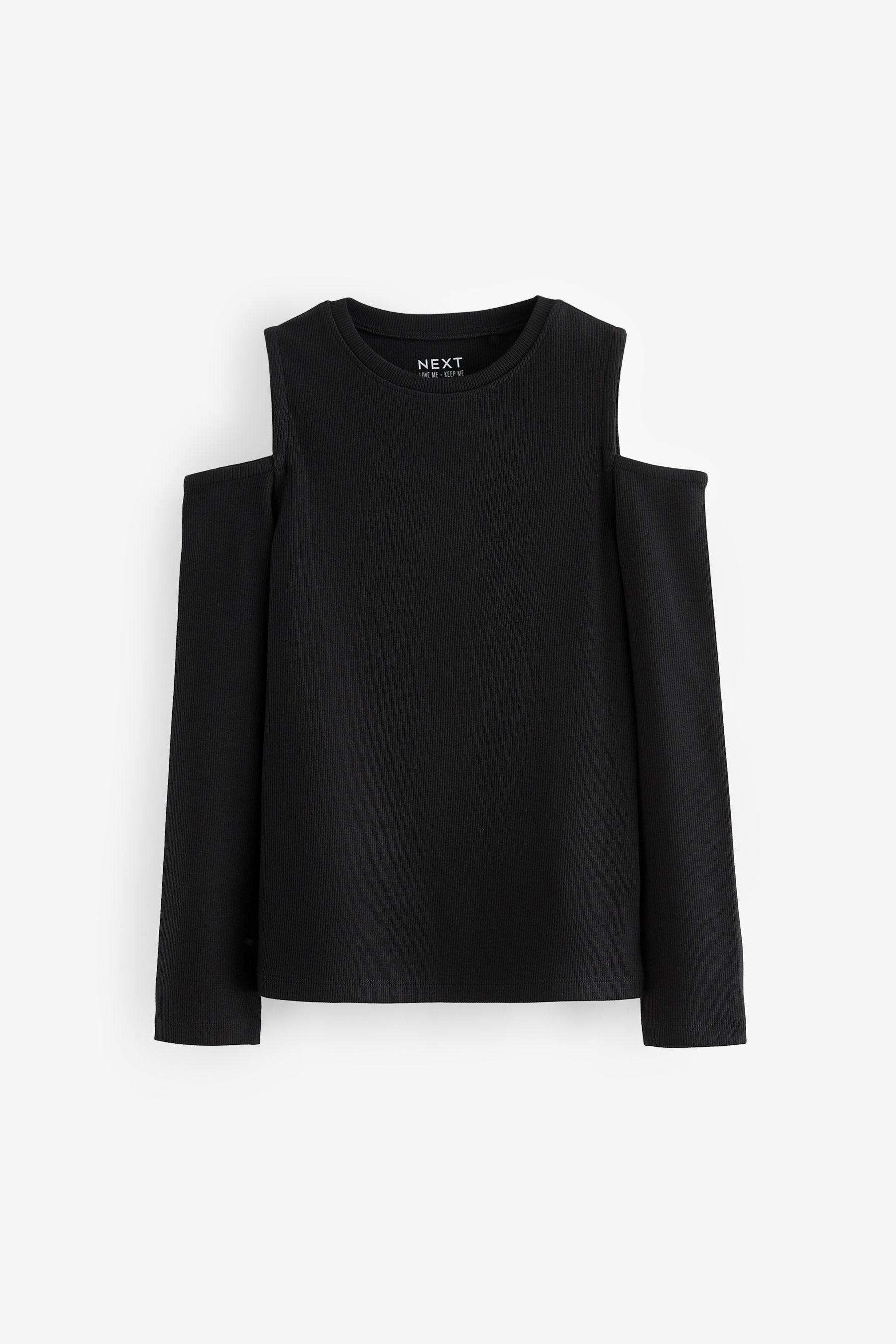 Black Long Sleeve Cold Shoulder Rib T-Shirt (3-16yrs)