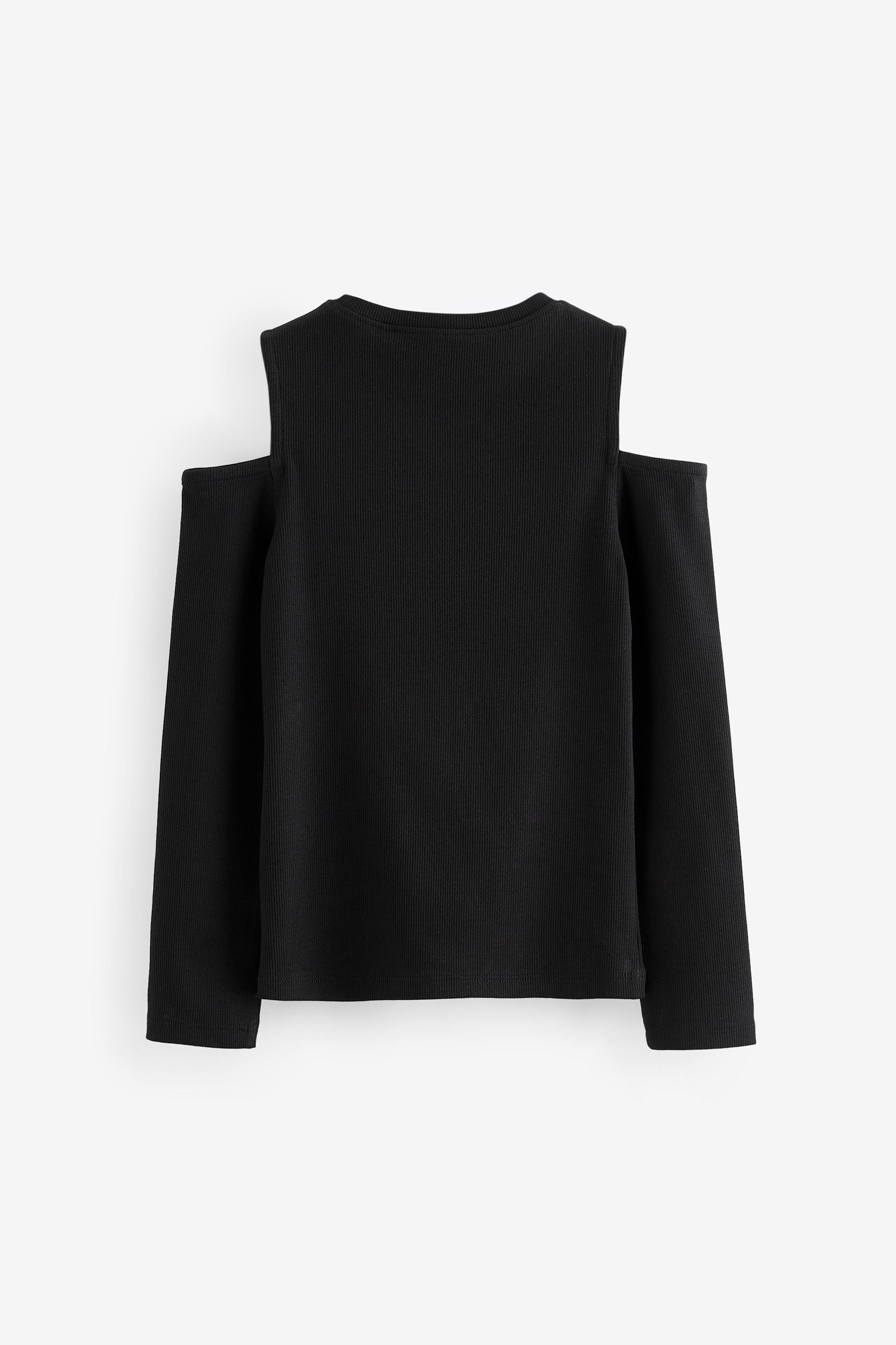 Black Long Sleeve Cold Shoulder Rib T-Shirt (3-16yrs)