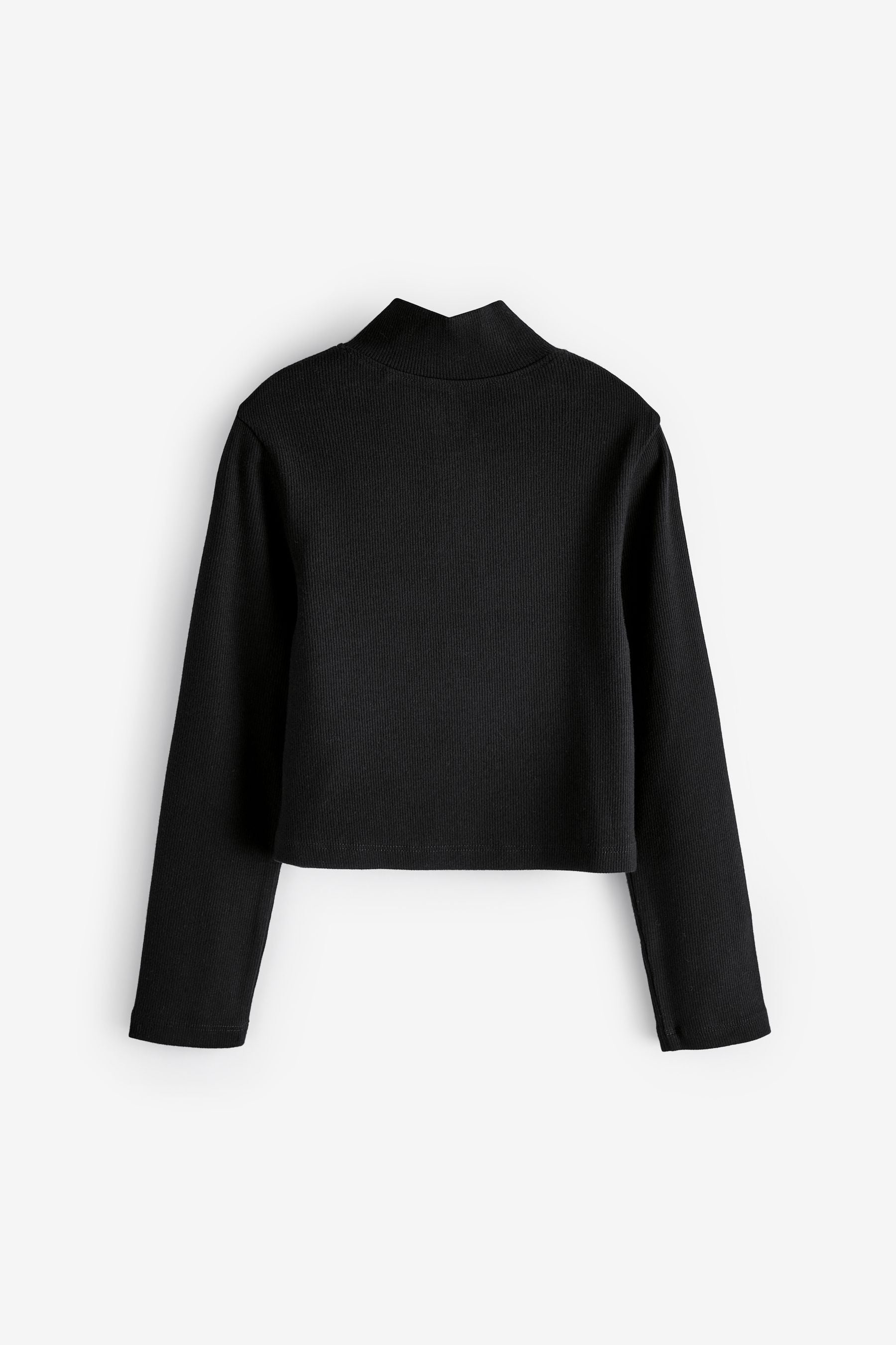 Black Boxy Zip High Neck Rib Top (3-16yrs)