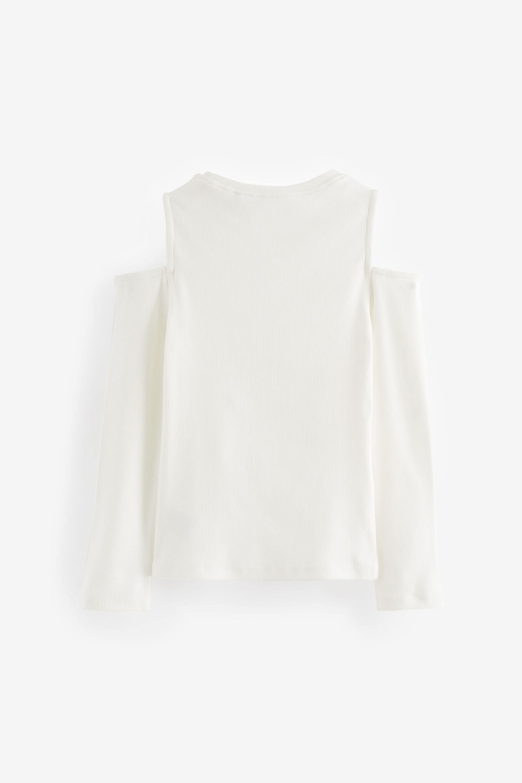 White Long Sleeve Cold Shoulder Rib T-Shirt (3-16yrs)