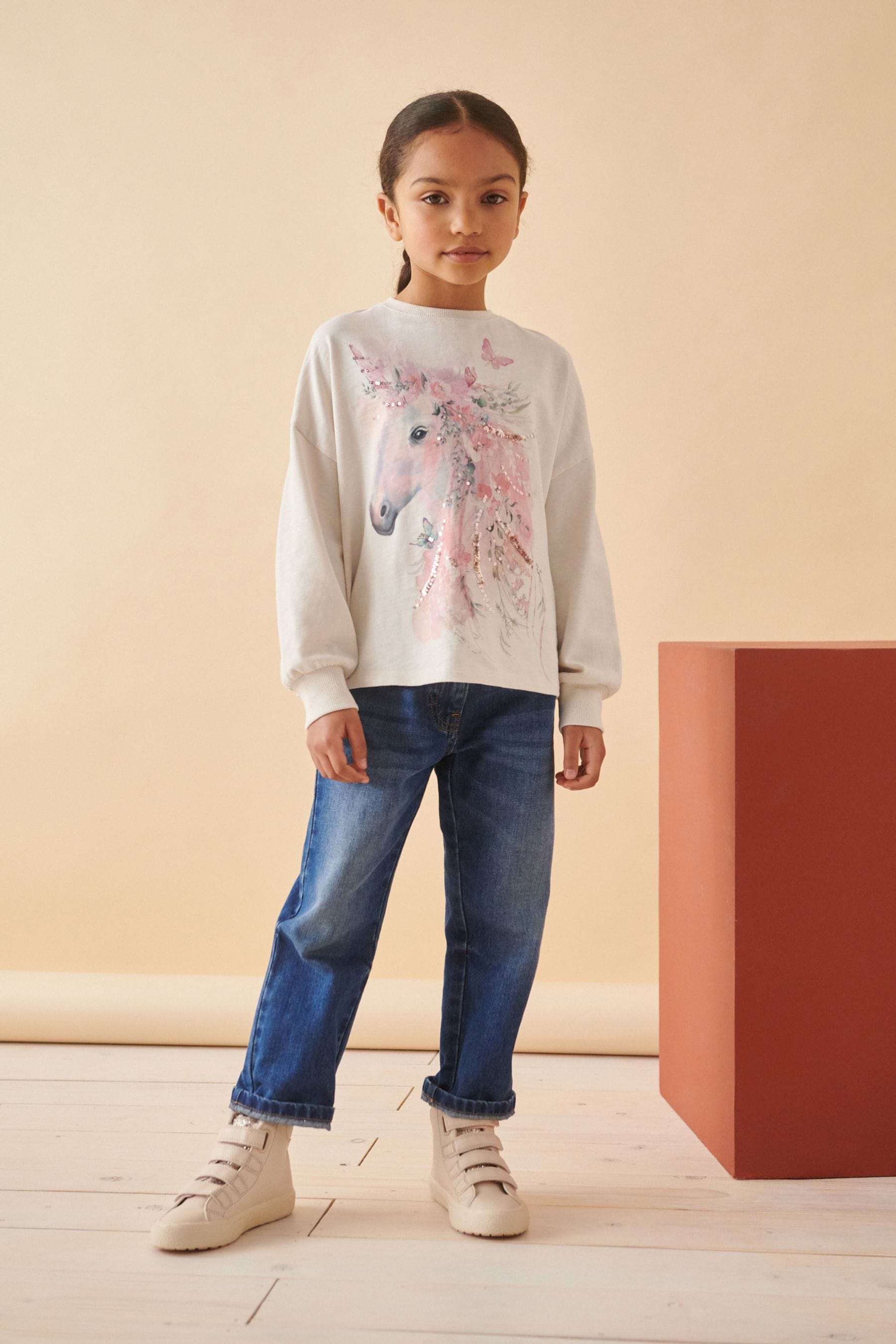 Pink 100% Cotton Sequin Unicorn Long Sleeve T-Shirt (3-16yrs)