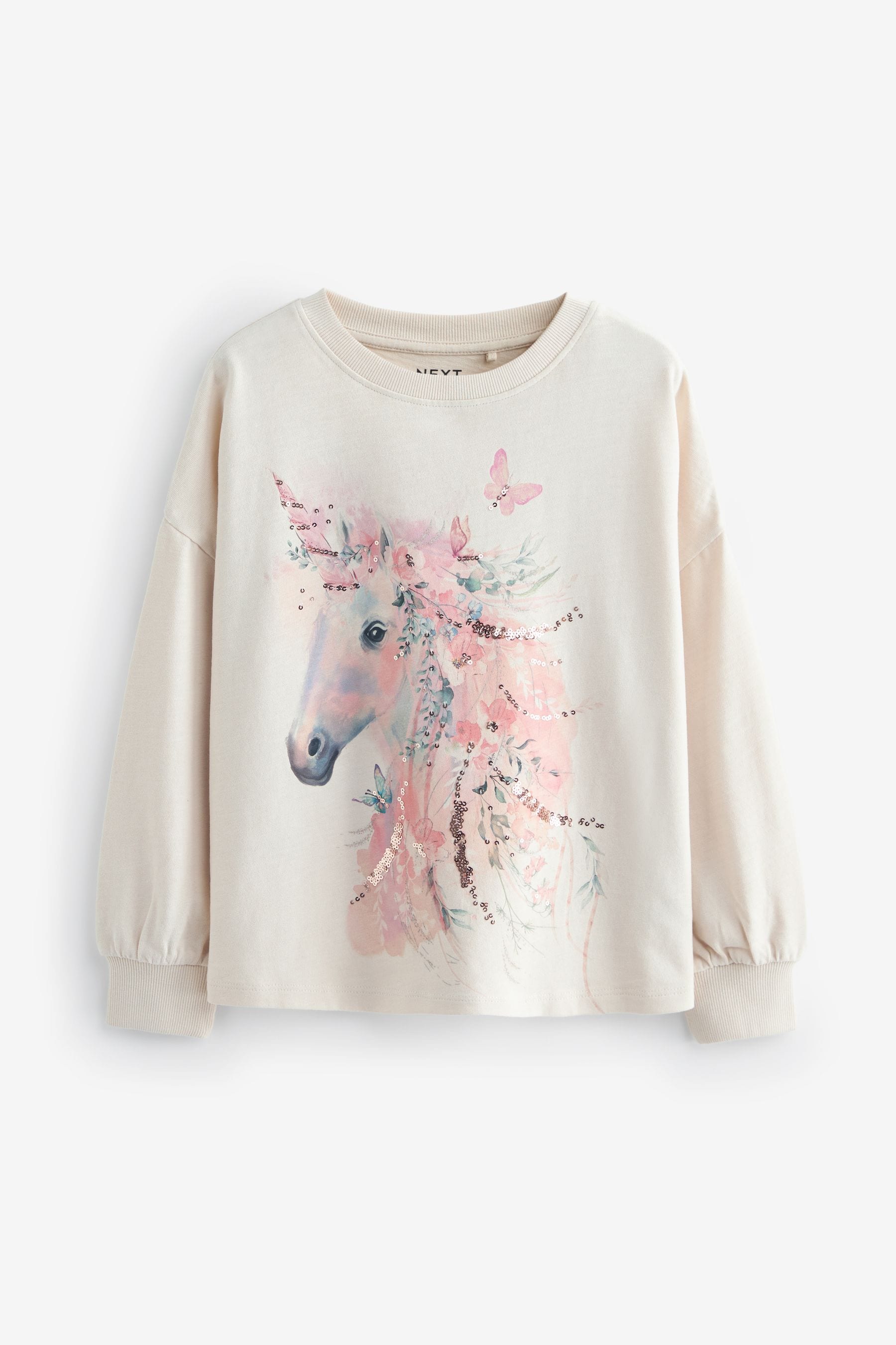 Pink 100% Cotton Sequin Unicorn Long Sleeve T-Shirt (3-16yrs)