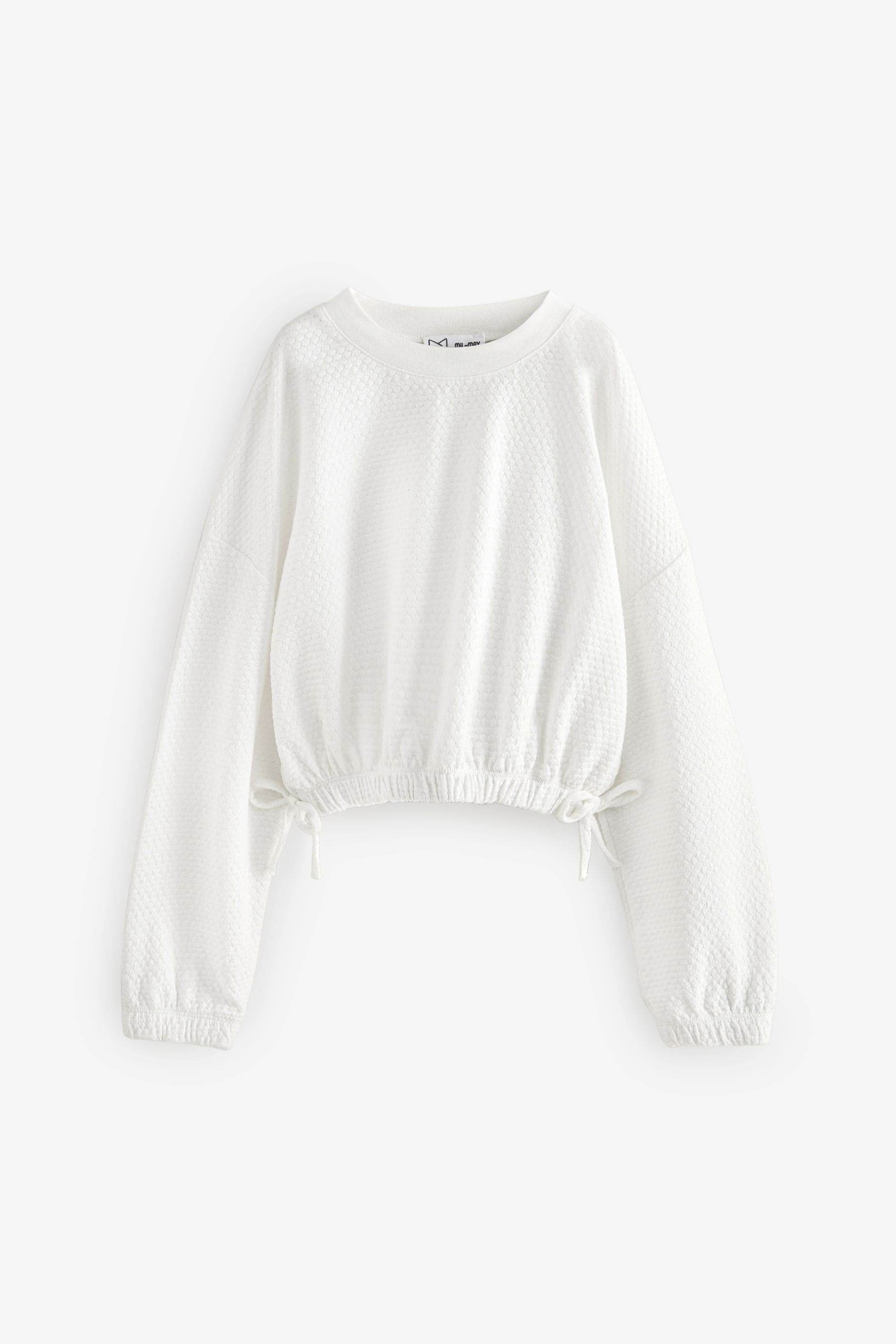 White Textured Ruche Hem Long Sleeve T-Shirt (3-16yrs)