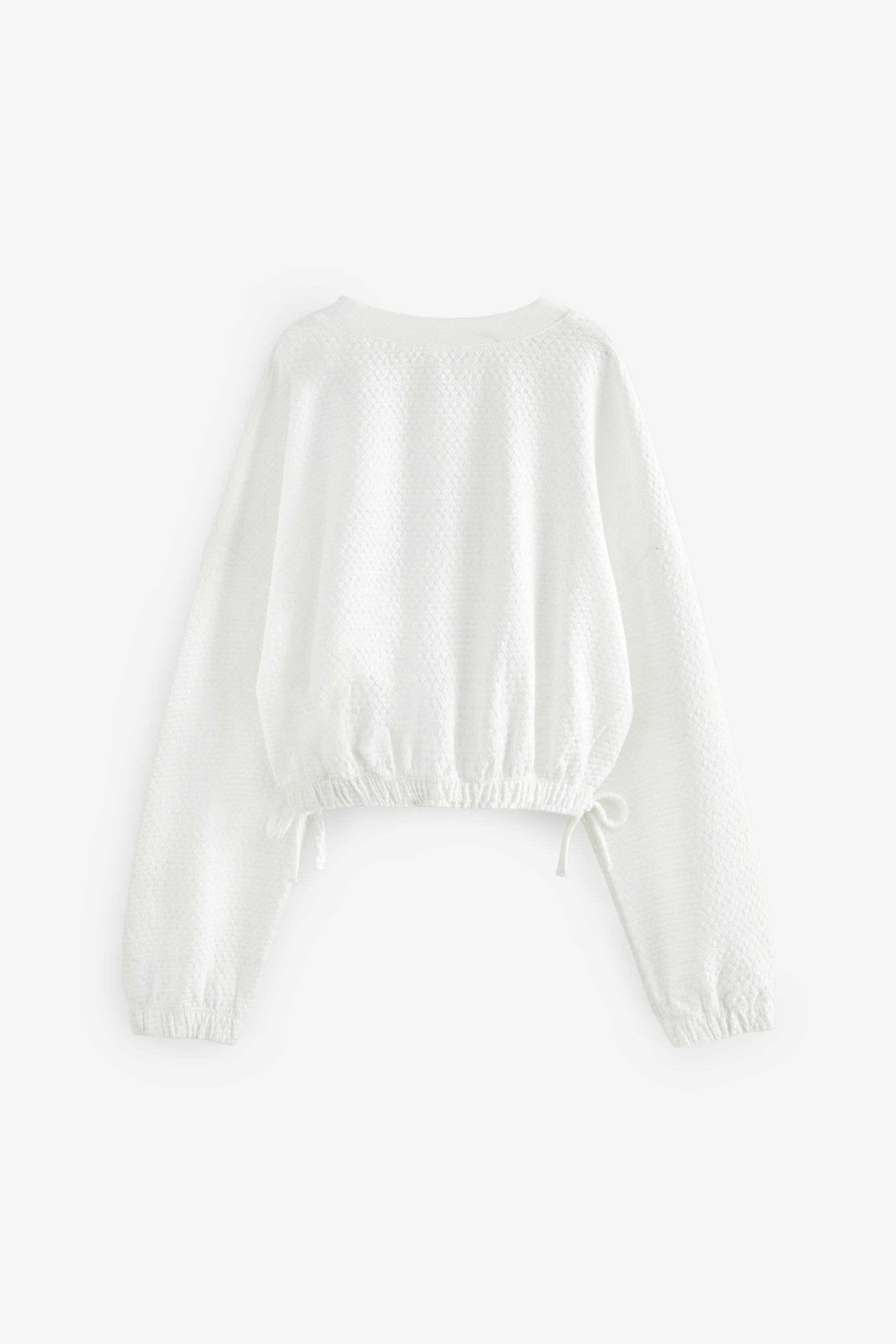 White Textured Ruche Hem Long Sleeve T-Shirt (3-16yrs)