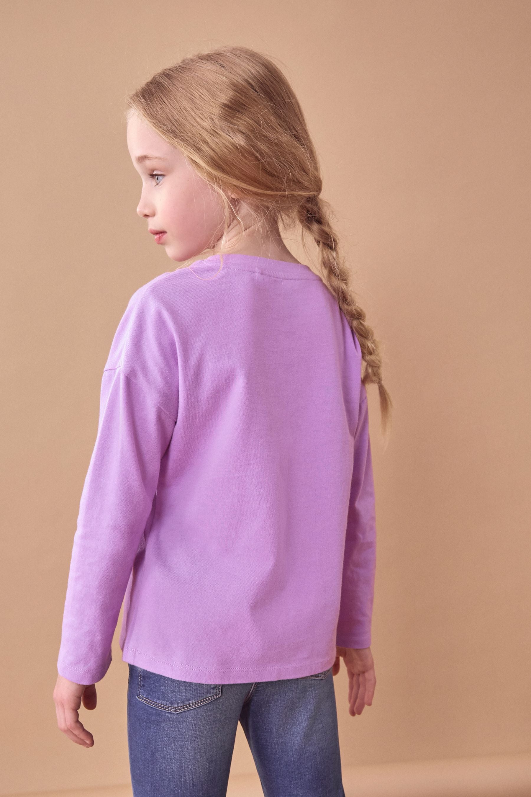 Purple 100% Cotton Sequin Heart Long Sleeve T-Shirt (3-16yrs)