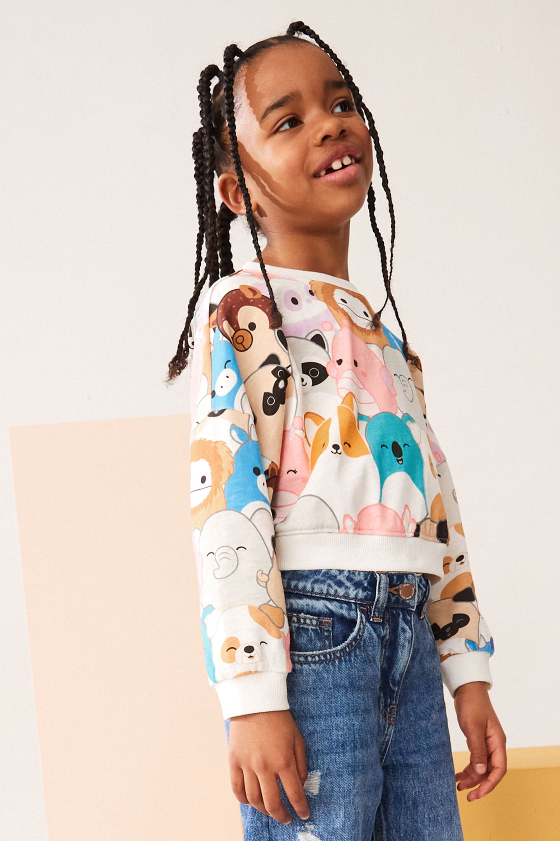 Squishmallows Ecru Cream Boxy Long Sleeve Sweat Top (5-12yrs)