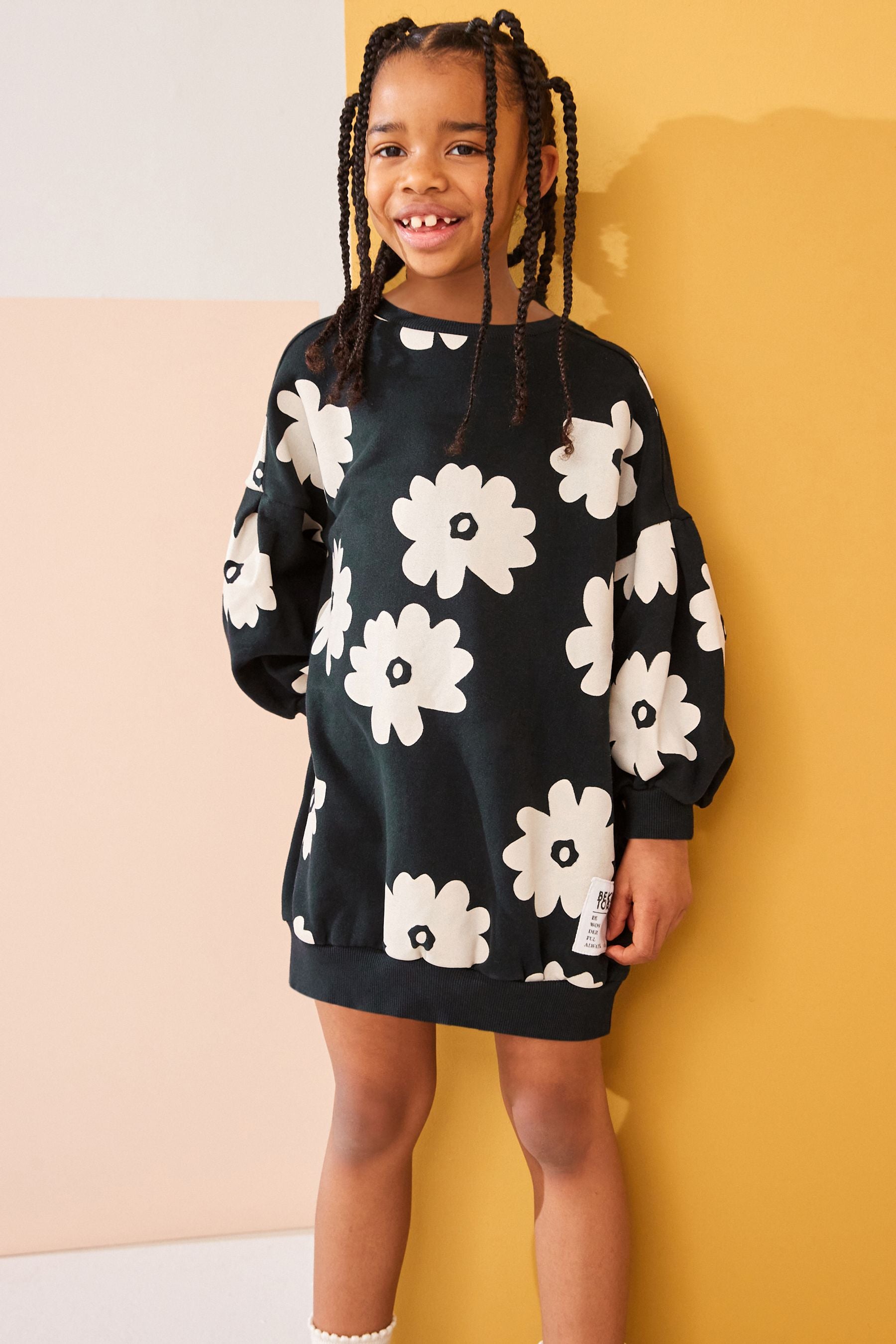 Black/White Flower Jumper Dress (3-16yrs)