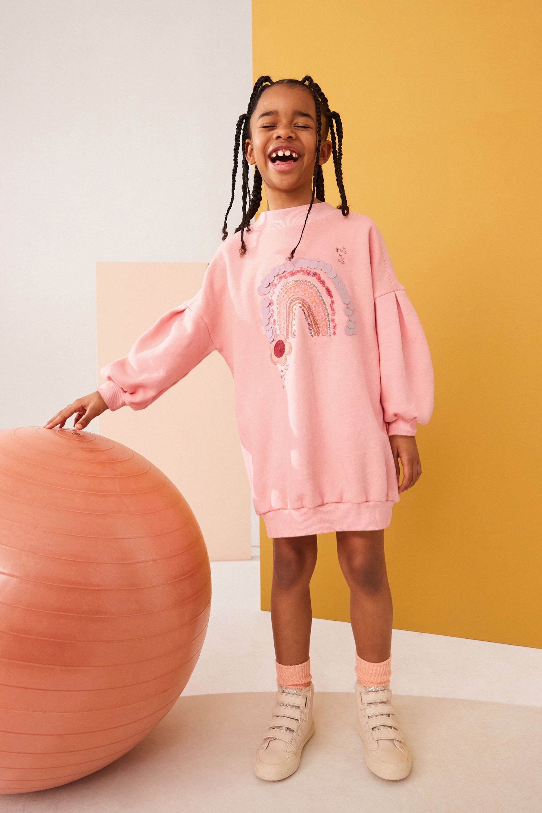 Pink Rainbow Jumper Dress (3-16yrs)