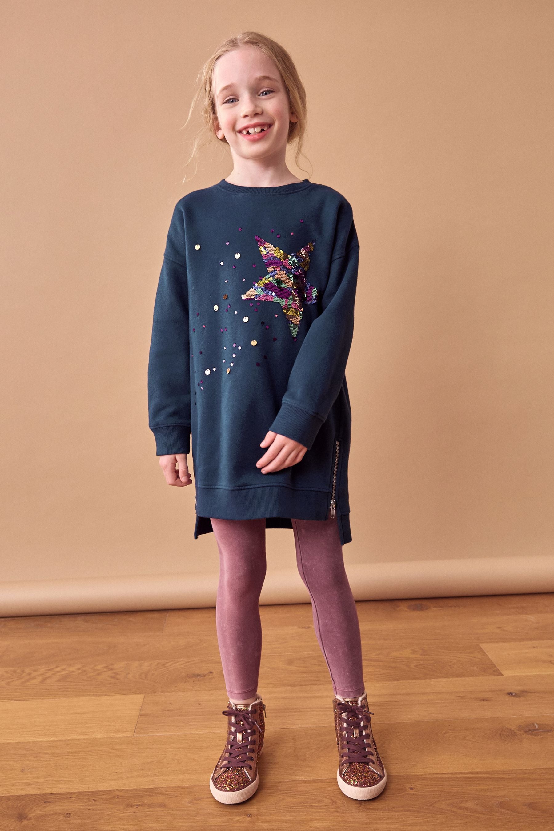 Navy Star Jumper Dress (3-16yrs)