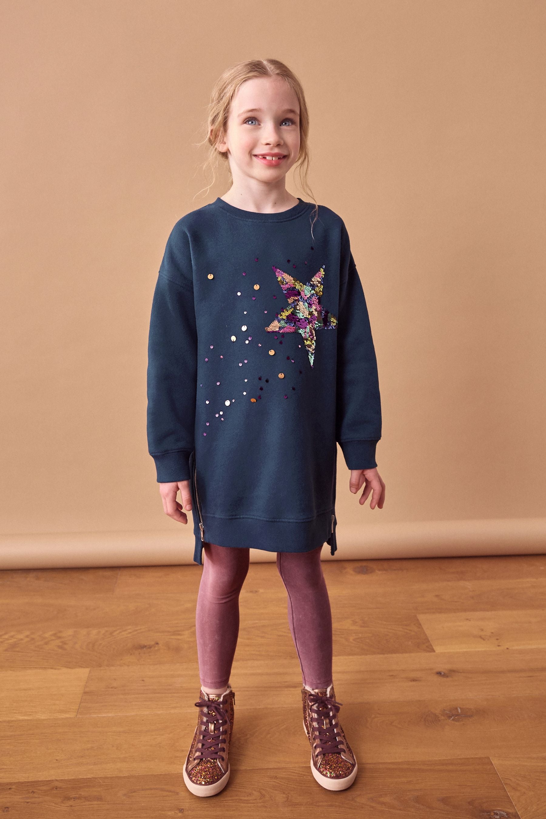 Navy Star Jumper Dress (3-16yrs)