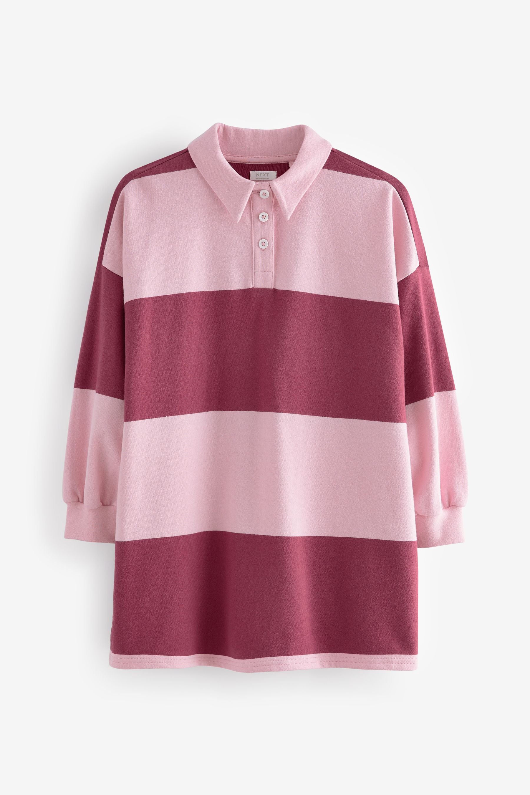 Berry Red/Pink Stripe 100% Cotton Rugby Dress (3-16yrs)