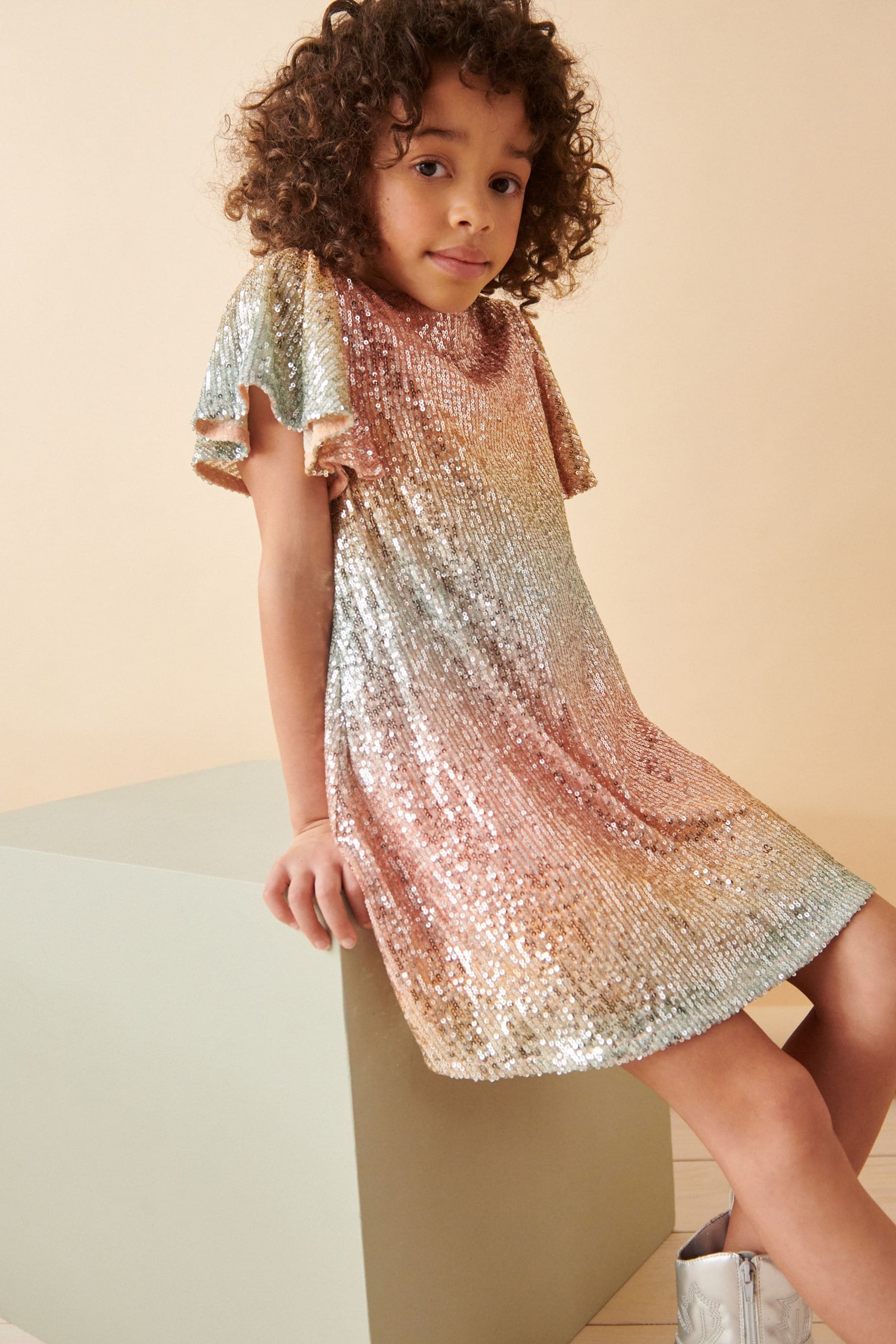 Orange/Blue Ombre Sequin Sparkle Party Dress (3-16yrs)