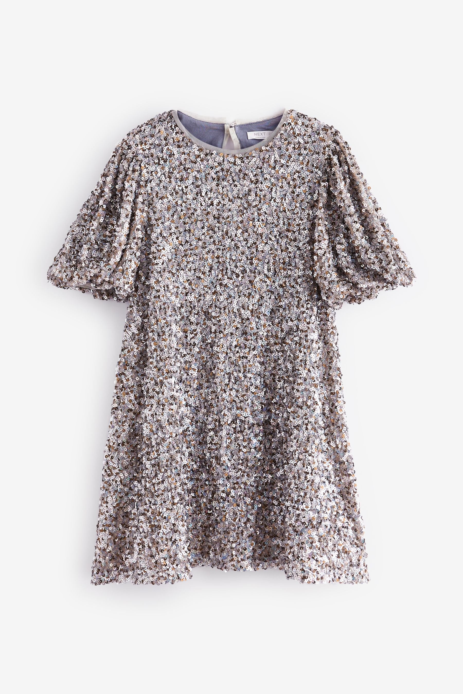 Silver/Gold Sequin Puff Sleeve Dress (3-14yrs)