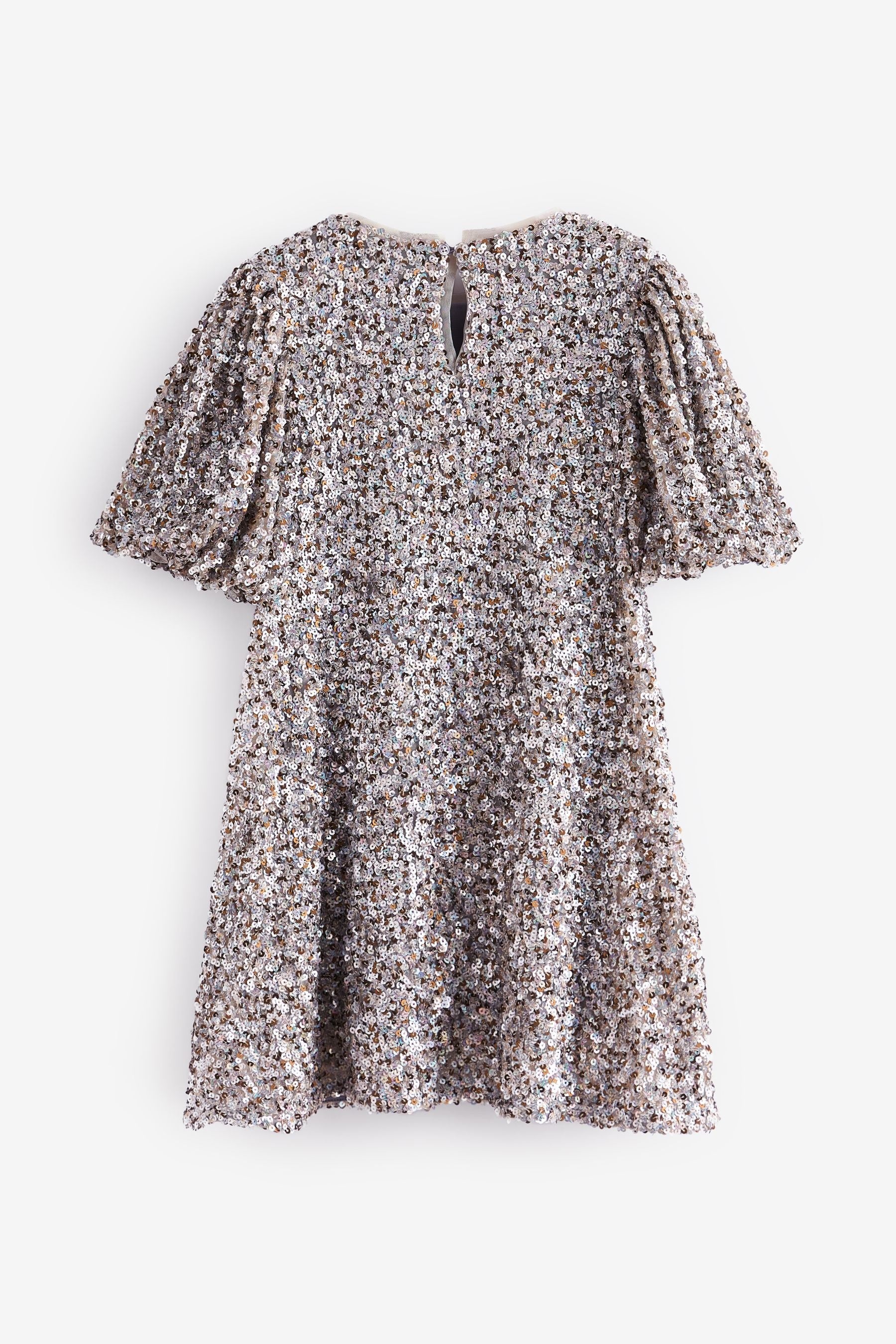 Silver/Gold Sequin Puff Sleeve Dress (3-14yrs)