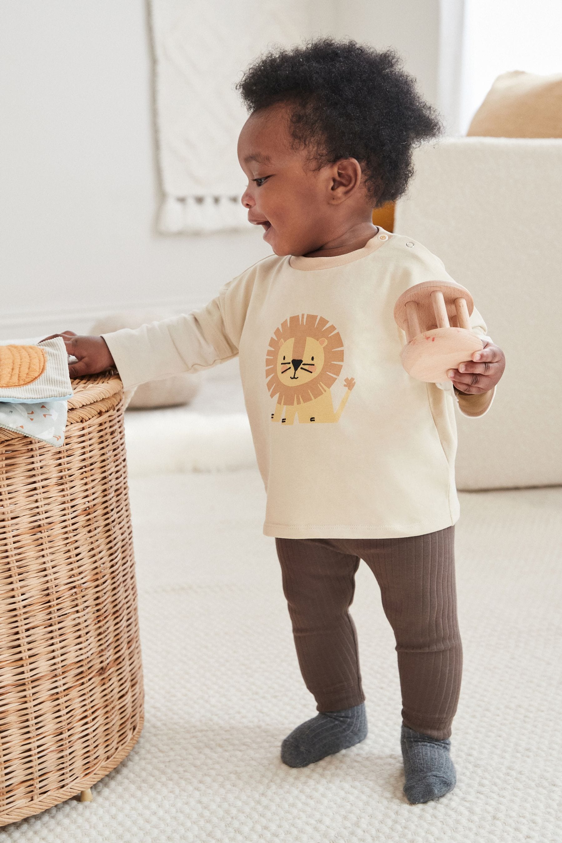 Neutral Lion Baby Top And Leggings Set