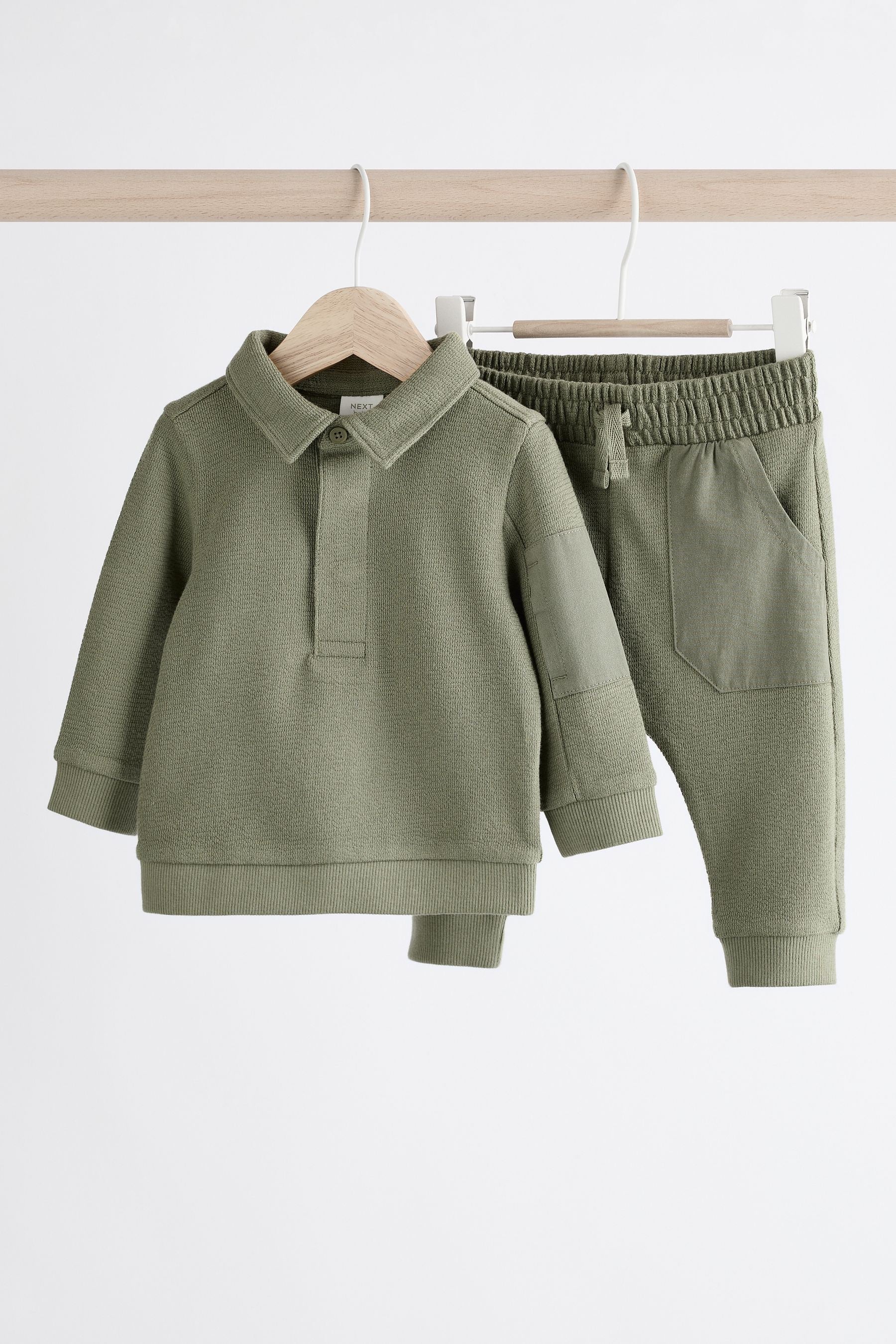 Khaki Green Baby Top And Joggers Set