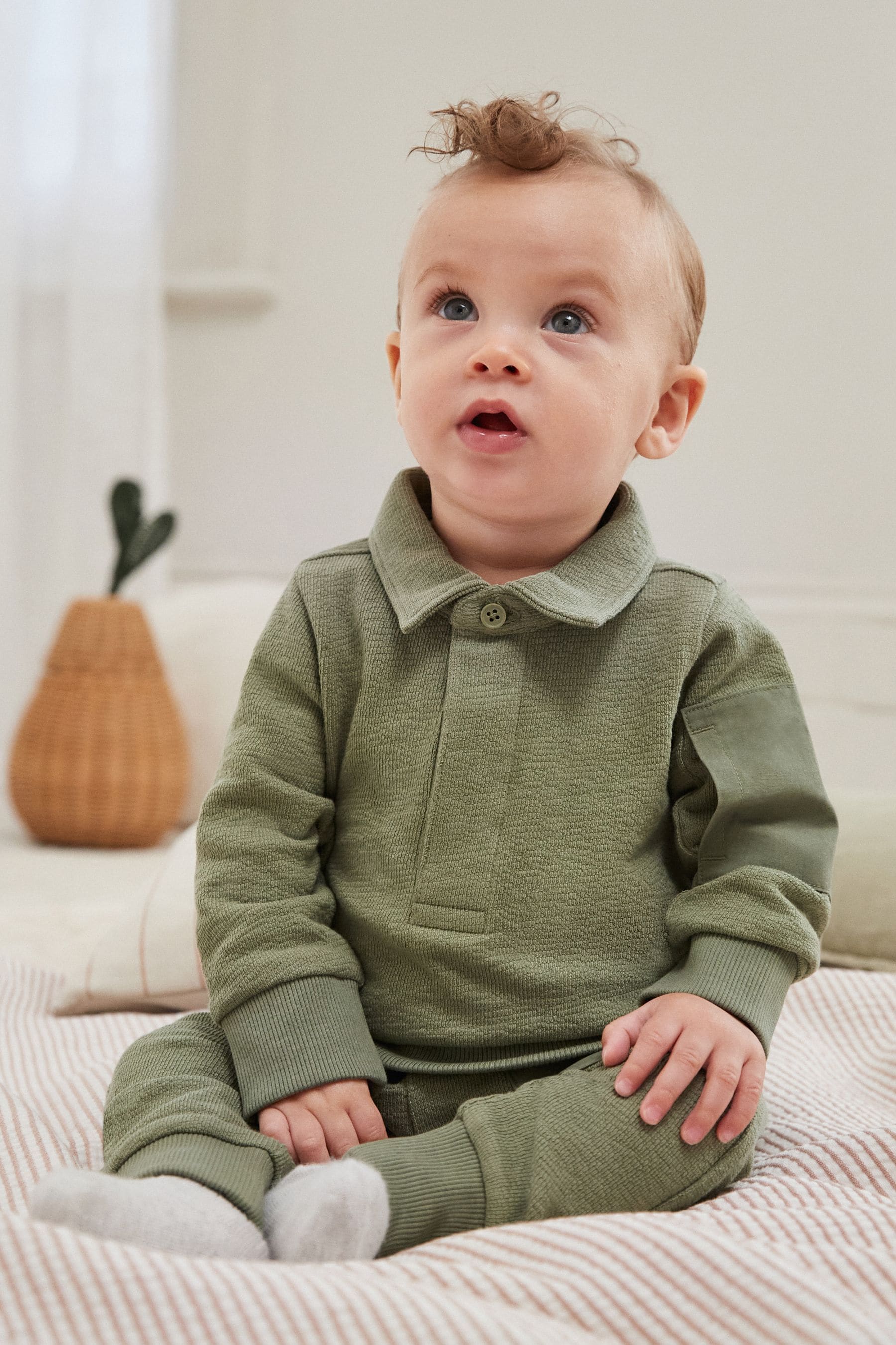 Khaki Green Baby Top And Joggers Set