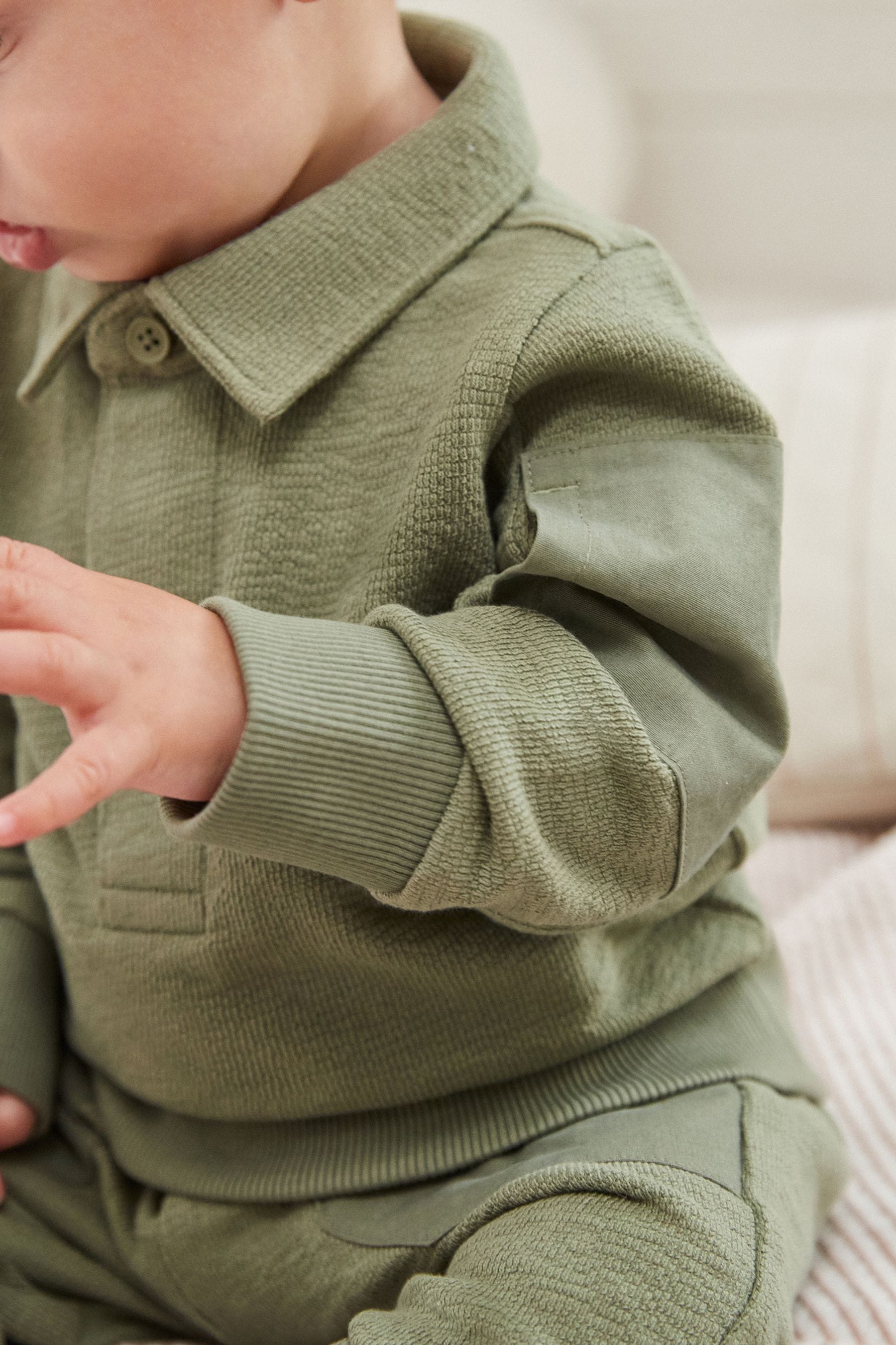 Khaki Green Baby Top And Joggers Set