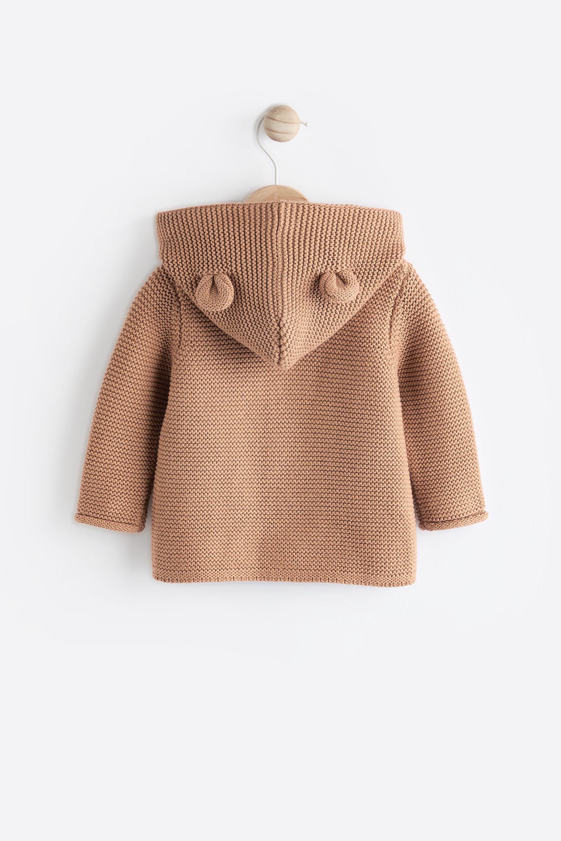 Toffee Knitted Hooded Baby Cardigan