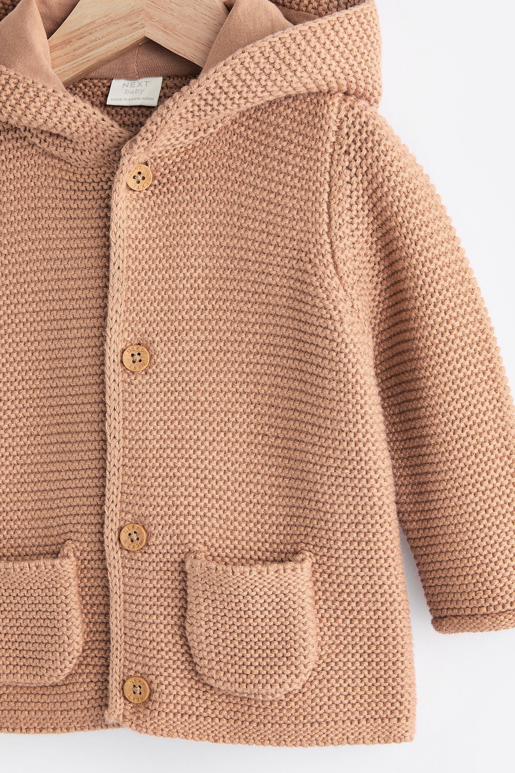 Toffee Knitted Hooded Baby Cardigan