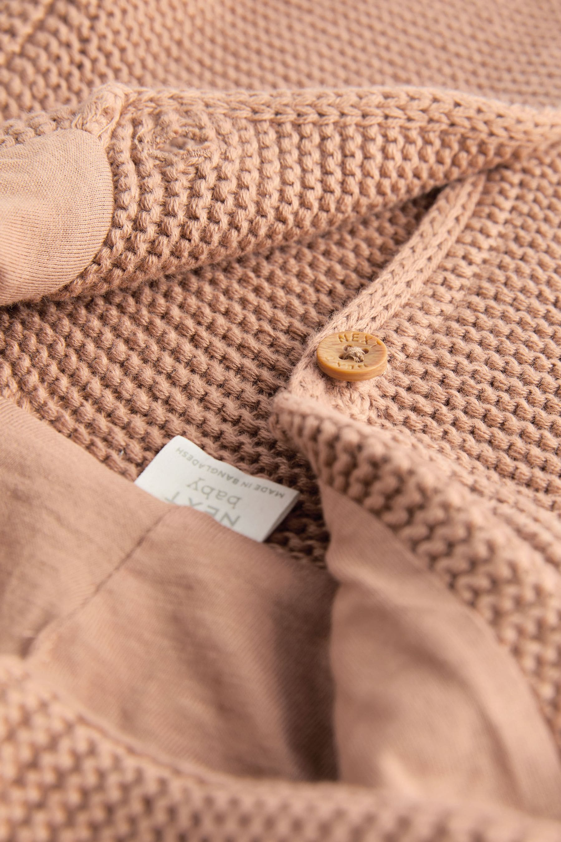 Toffee Knitted Hooded Baby Cardigan