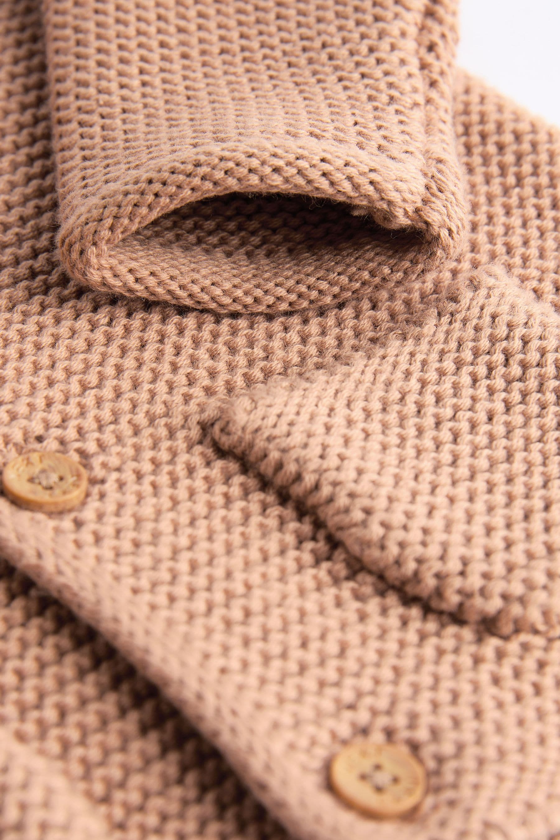 Toffee Knitted Hooded Baby Cardigan