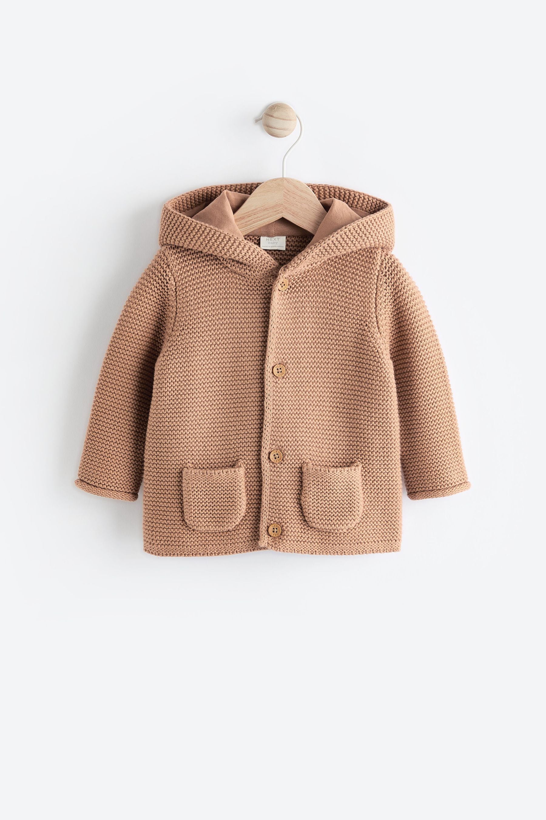 Toffee Knitted Hooded Baby Cardigan