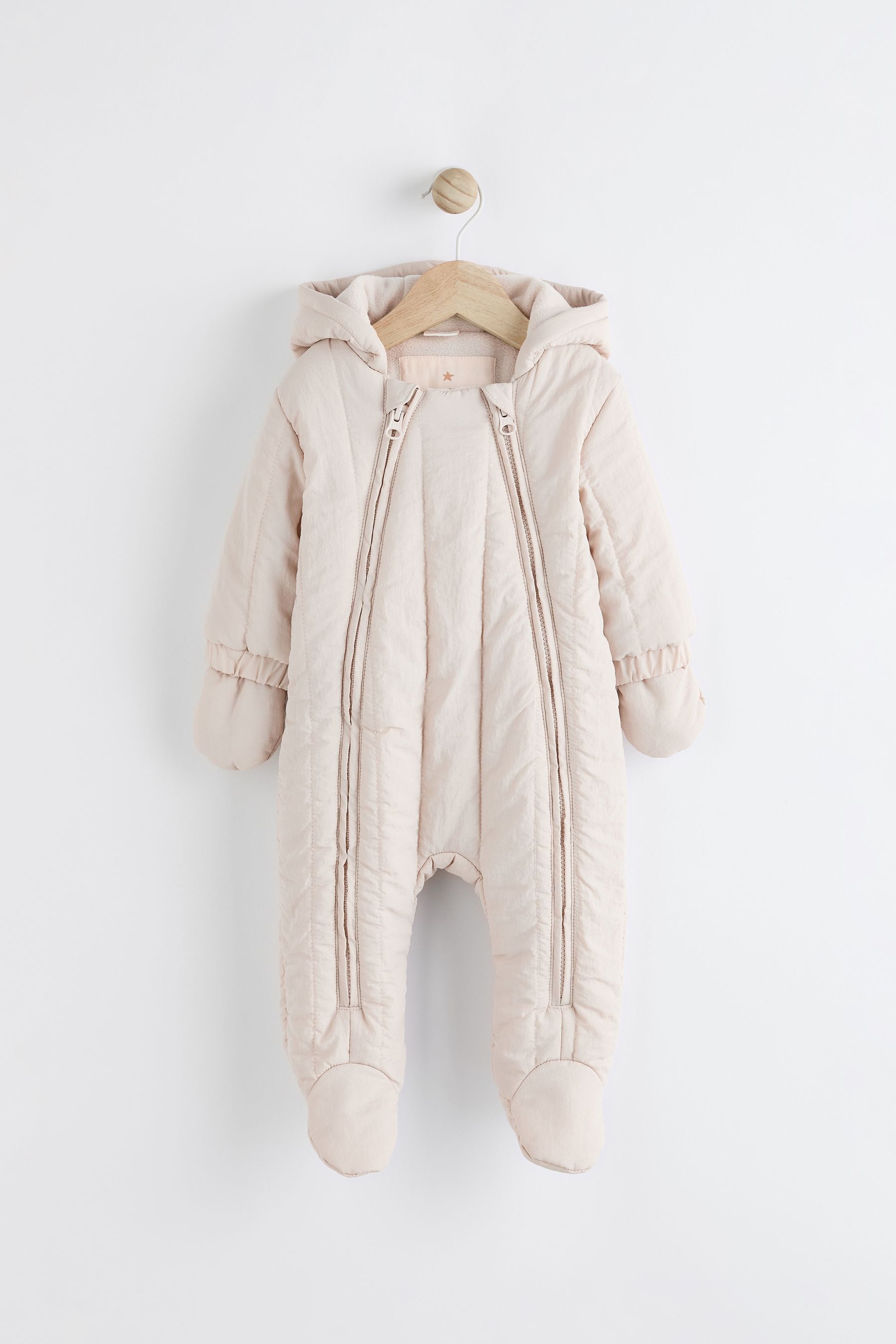 Cream Slogan Quilted Baby All-In-One Pramsuit