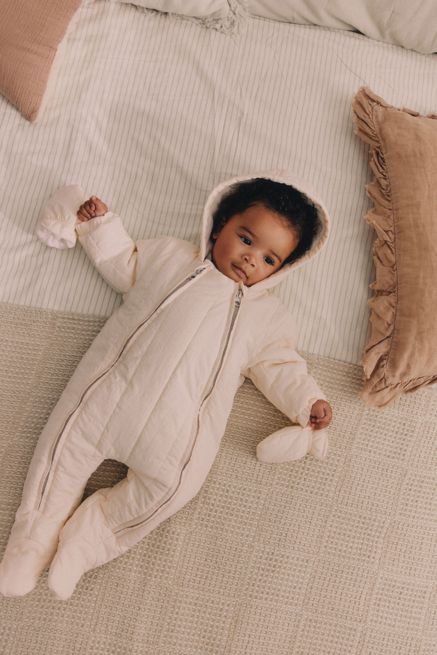 Cream Slogan Quilted Baby All-In-One Pramsuit