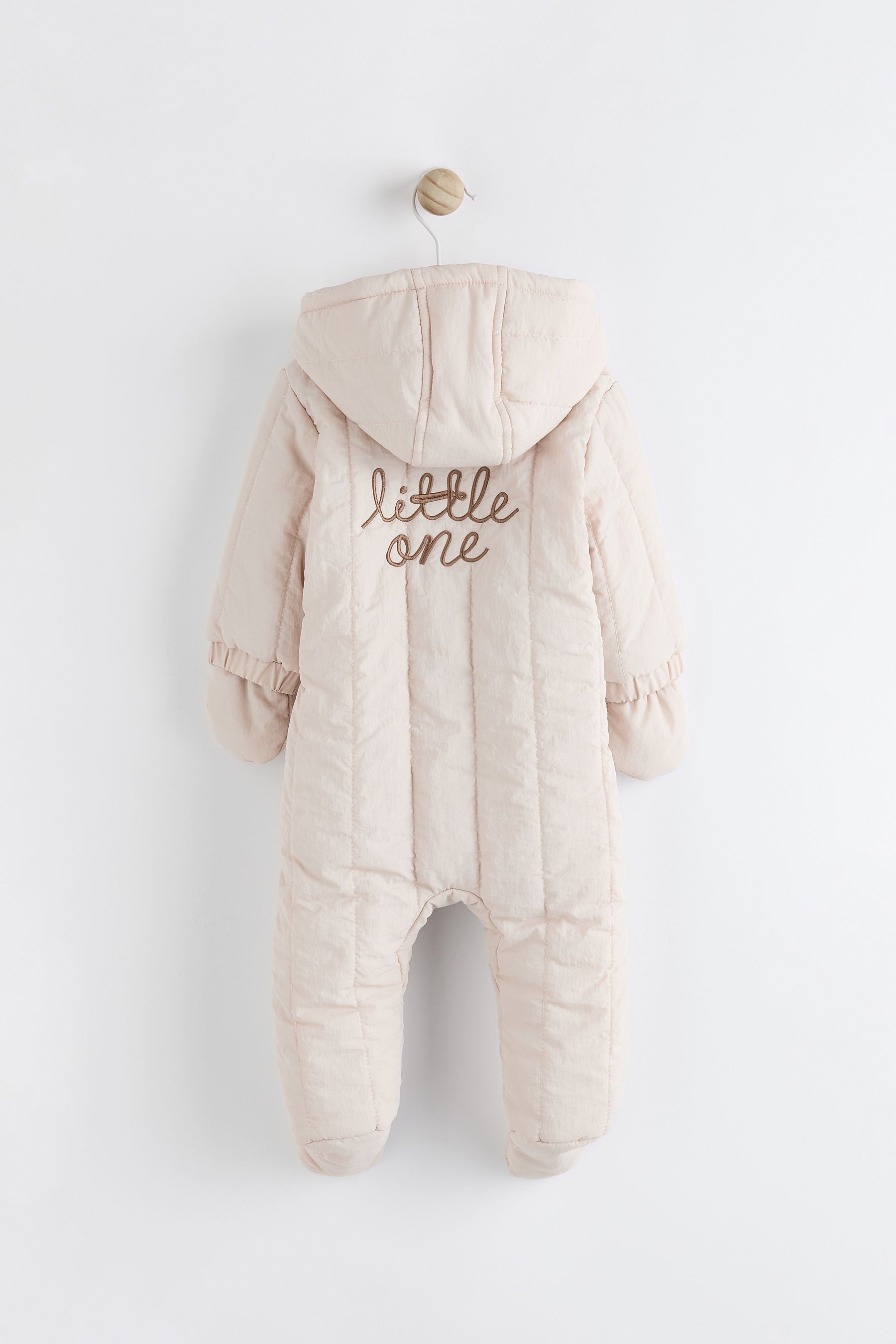 Cream Slogan Quilted Baby All-In-One Pramsuit