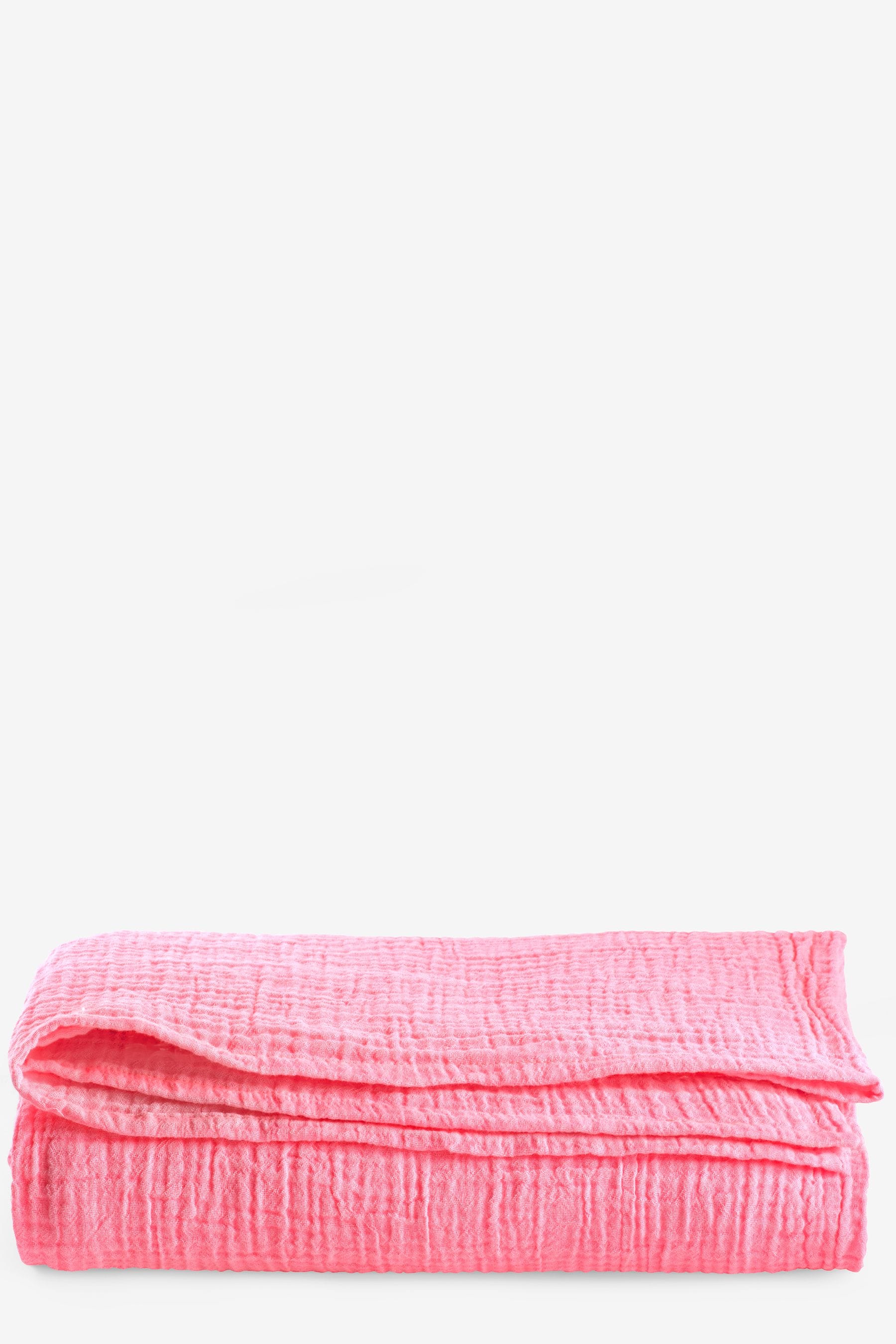 Neon Pink Crinkle 100% Cotton Muslin Lightweight Throw