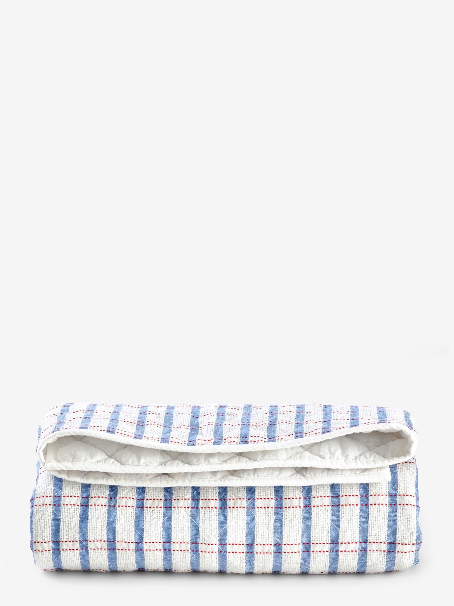 White/Blue Woven Check 100% Cotton Quilted Throw