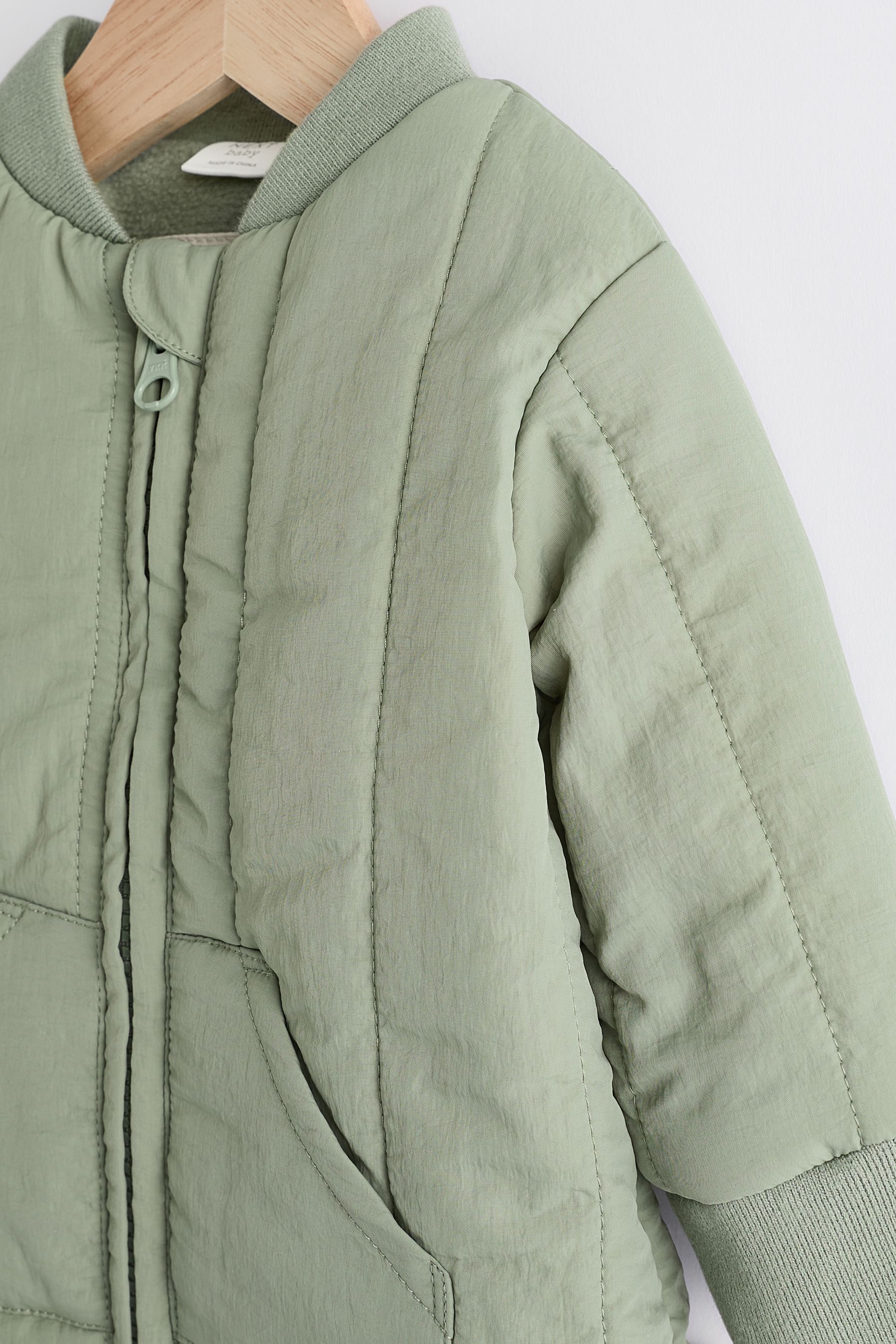 Sage Green Quilted Baby Bomber Jacket