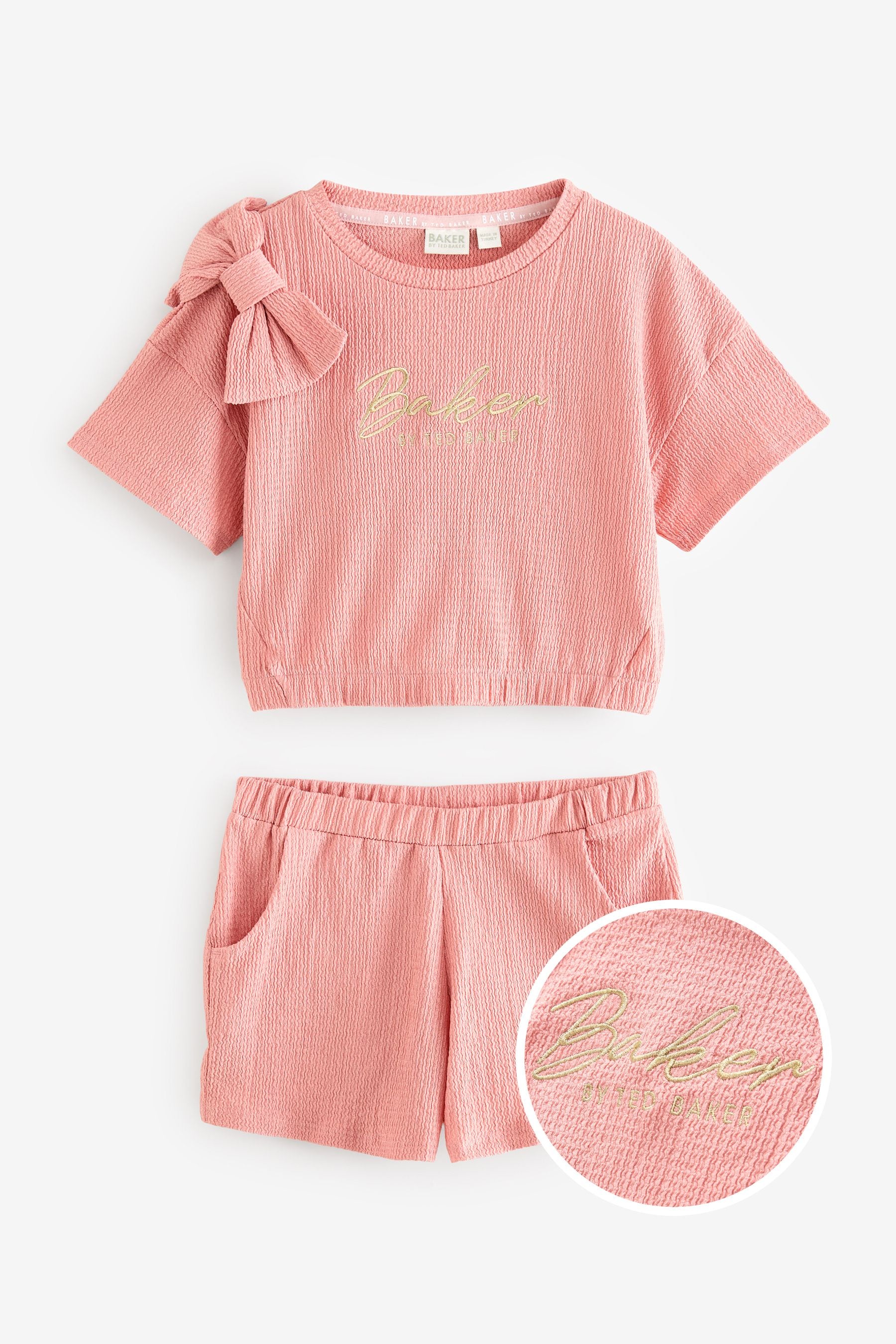 Baker By Ted Baker Pink Textured Bow Top and Shorts Set