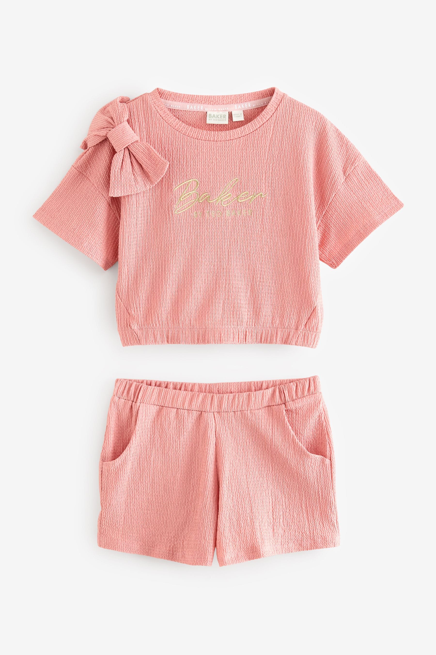 Baker By Ted Baker Pink Textured Bow Top and Shorts Set