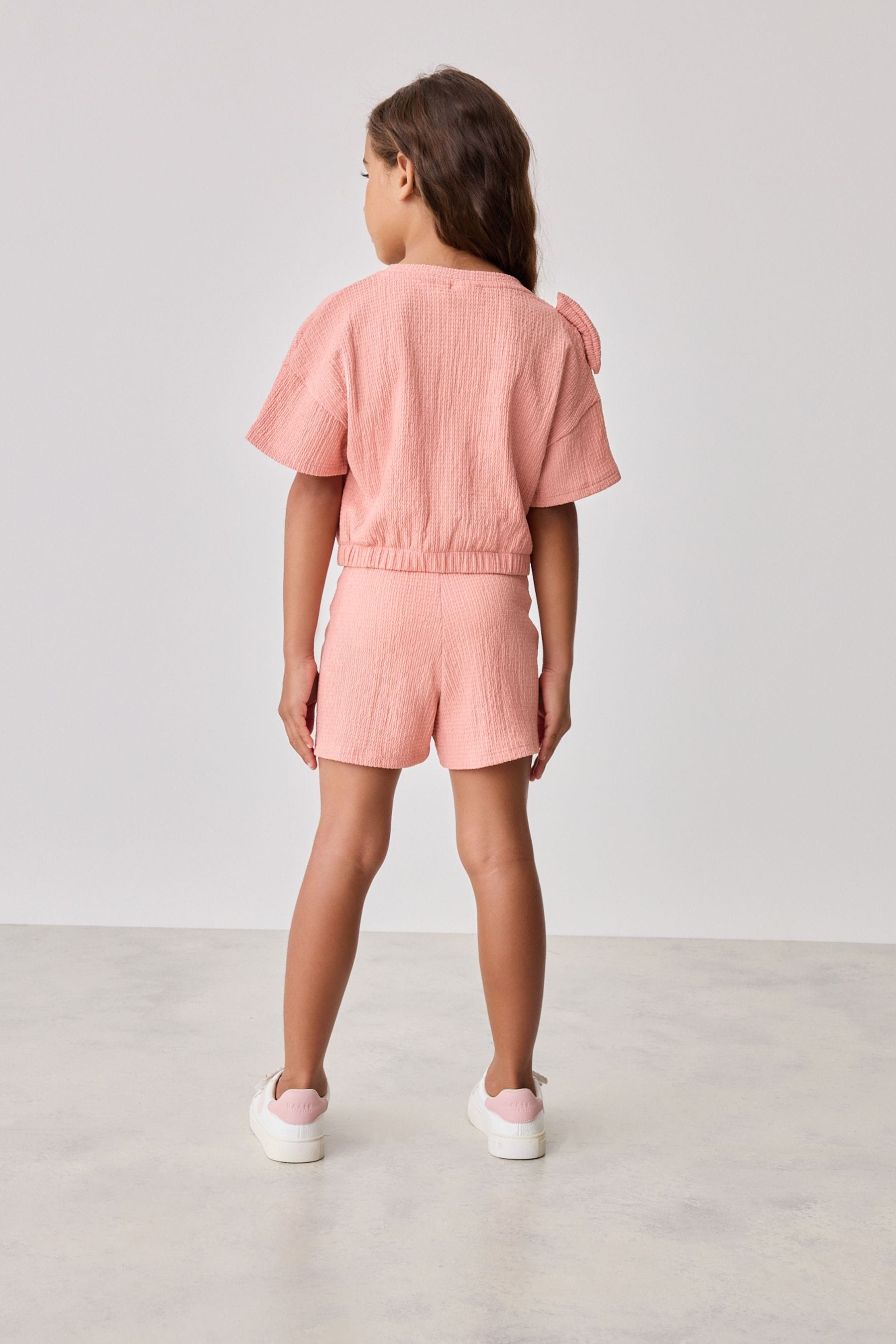 Baker By Ted Baker Pink Textured Bow Top and Shorts Set