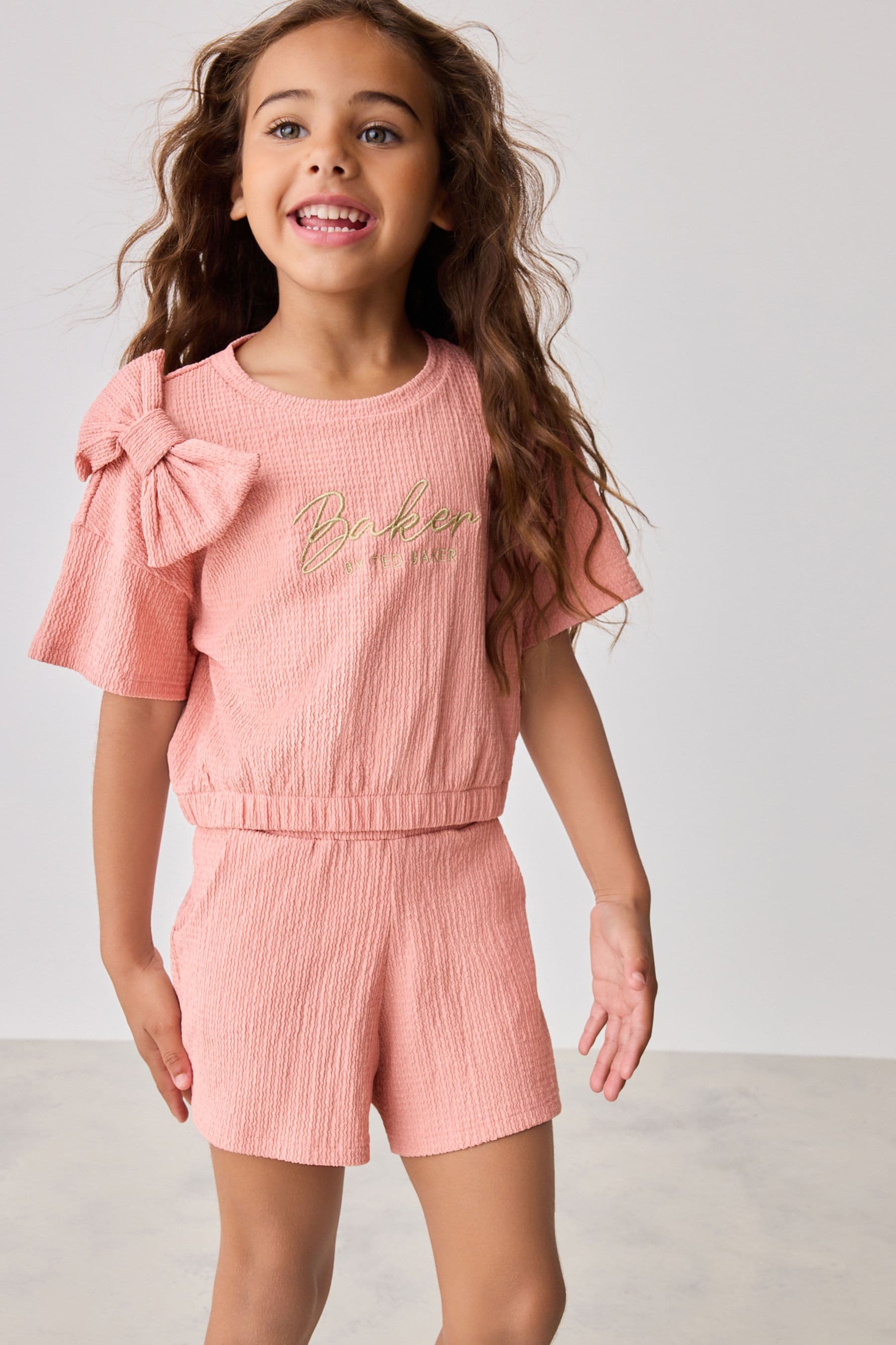 Baker By Ted Baker Pink Textured Bow Top and Shorts Set